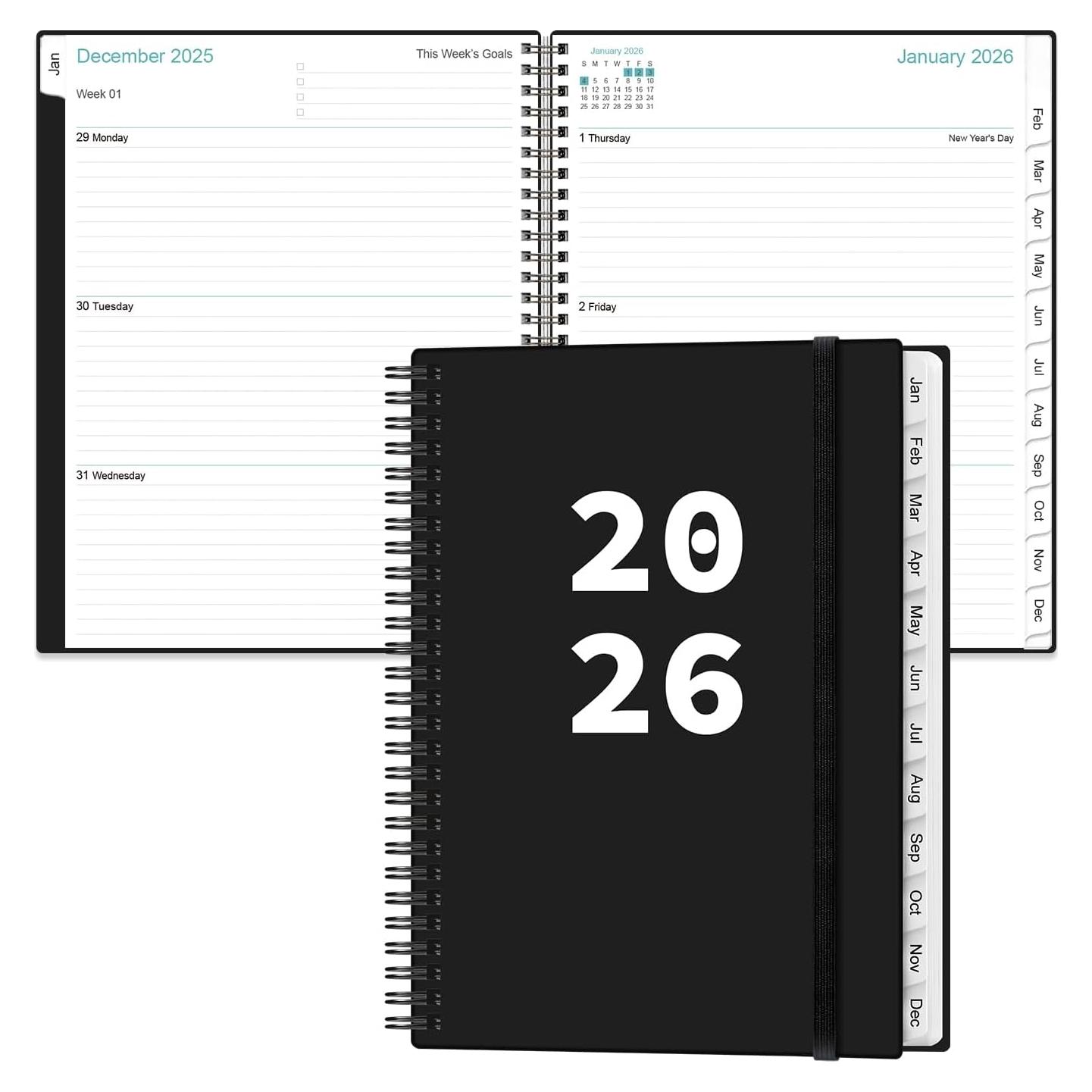 Planificador 2026 Heveboik A4 Negro con 12 Pestañas