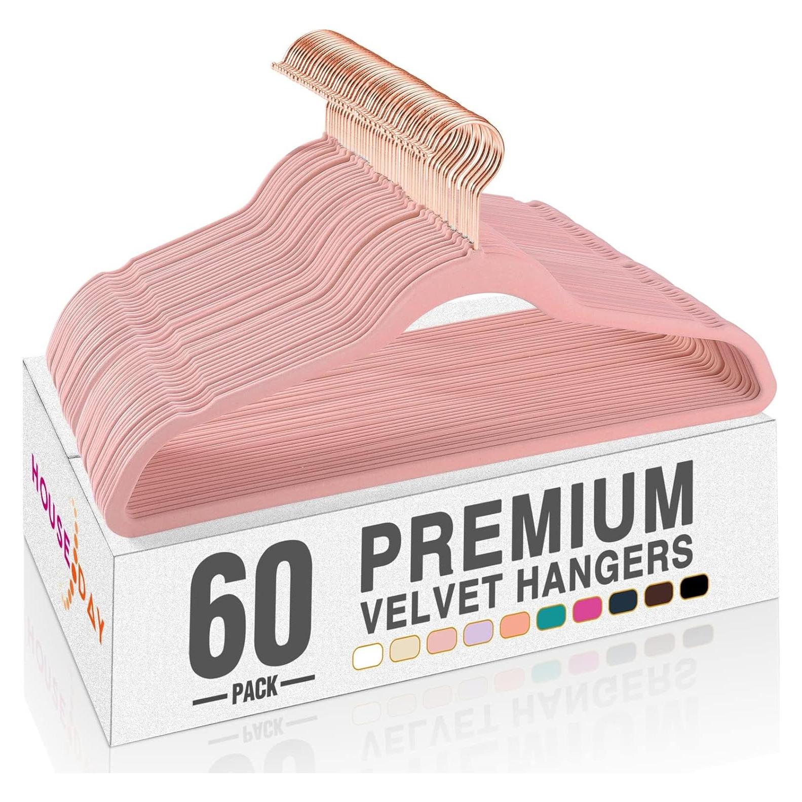 Perchas de Terciopelo Rosa HOUSE DAY 60 Pack Antideslizantes