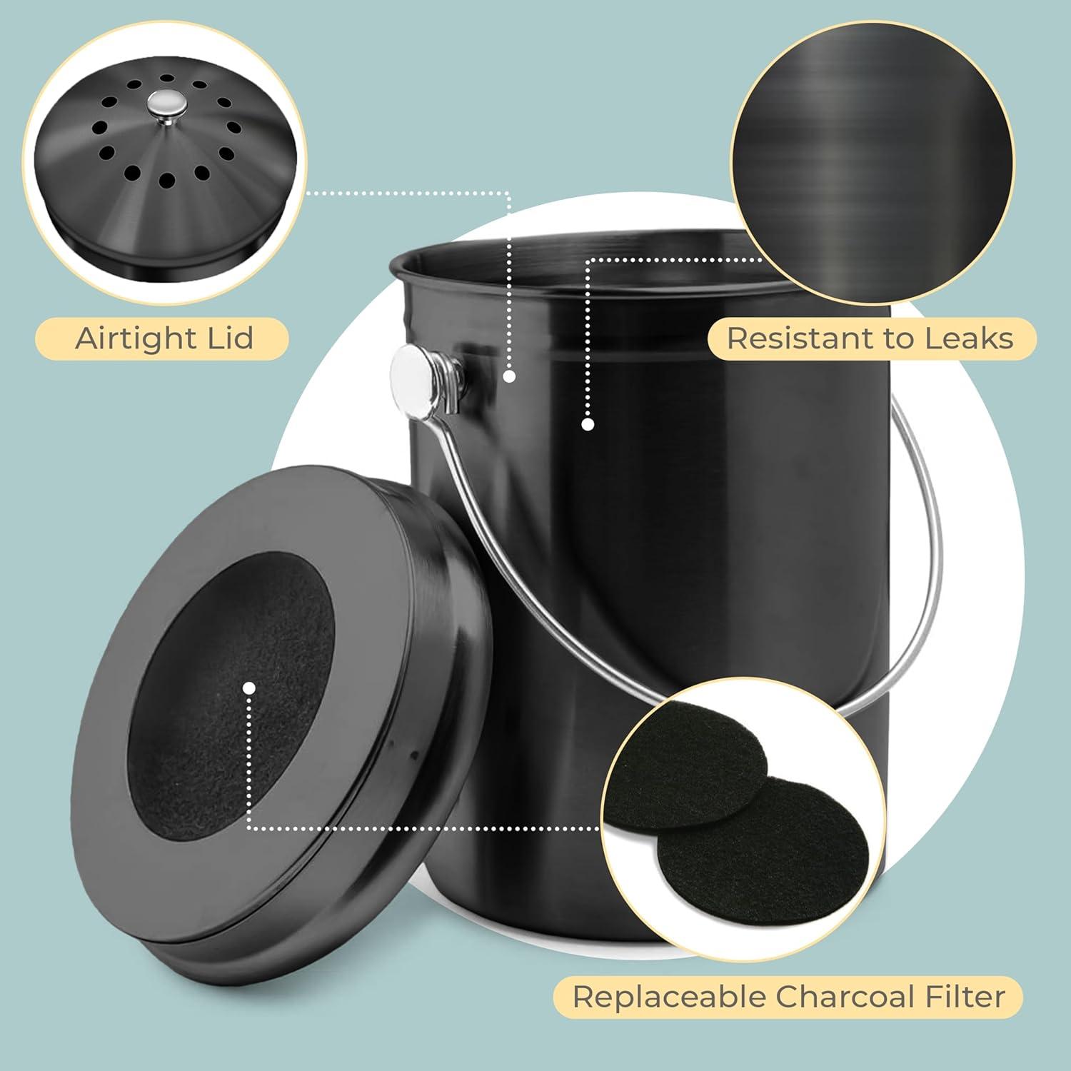 Cubo de Compostaje EPICA 4.9L Acero Inoxidable Sin Olores