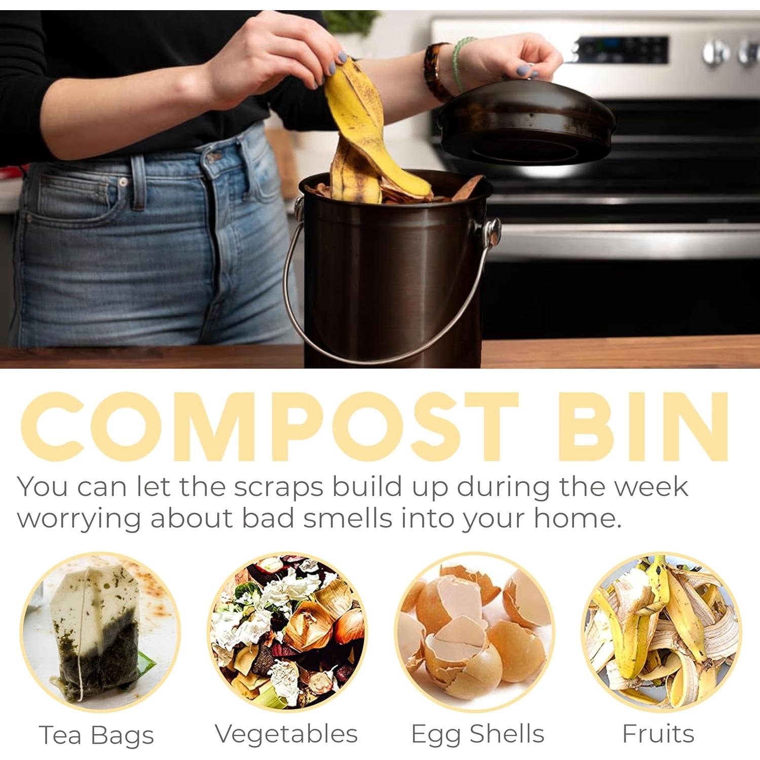 Cubo de Compostaje EPICA 4.9L Acero Inoxidable Sin Olores