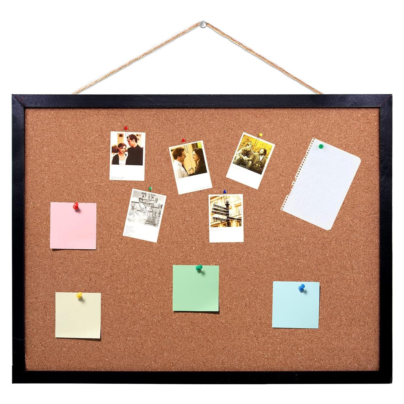 Tablero de Corcho Negro BGJRBY 37x28cm con Marco de Madera