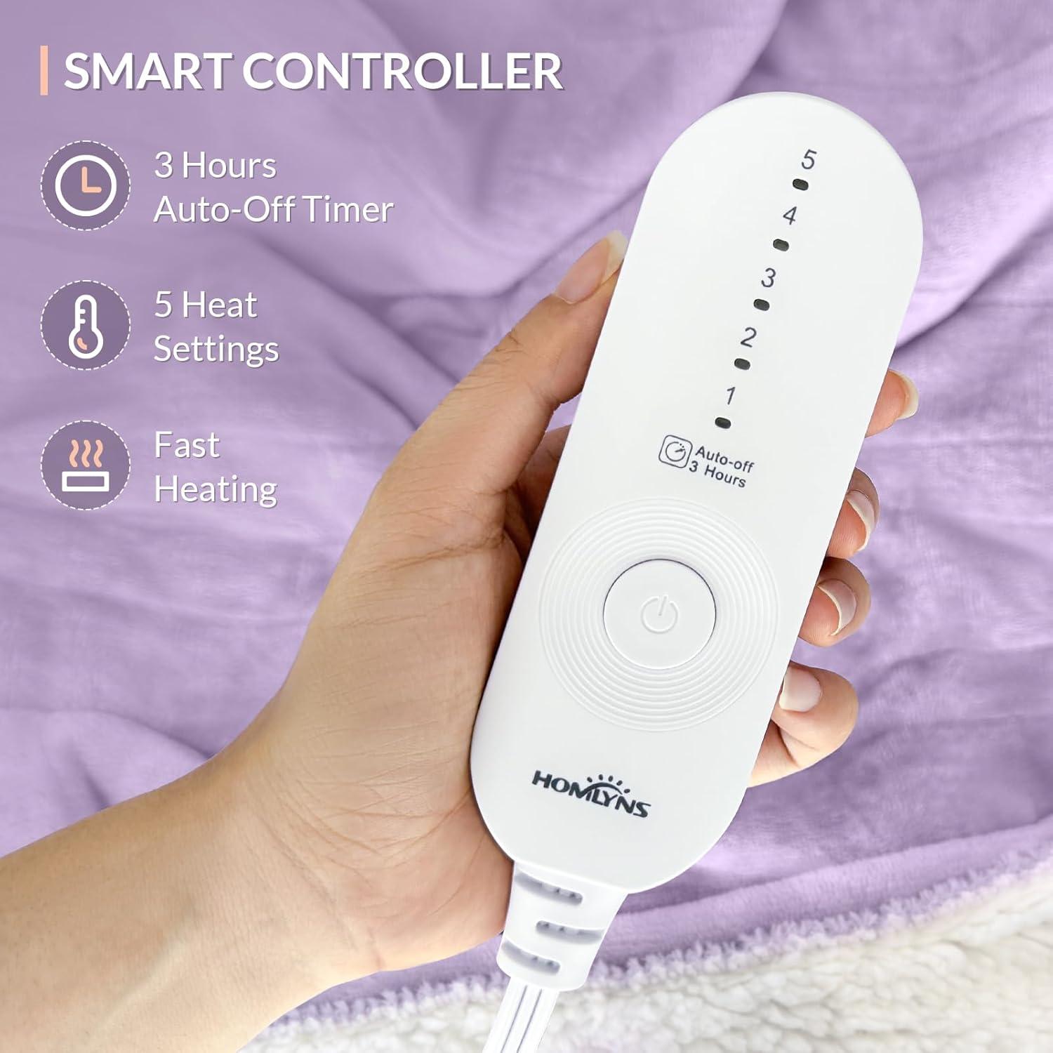 HOMLYNS Manta Calefactada 50x60 cm 5 Niveles Calor Púrpura