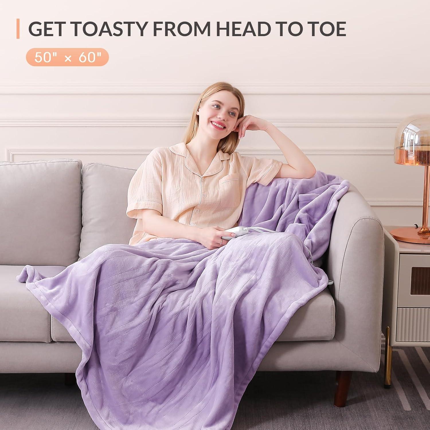 HOMLYNS Manta Calefactada 50x60 cm 5 Niveles Calor Púrpura