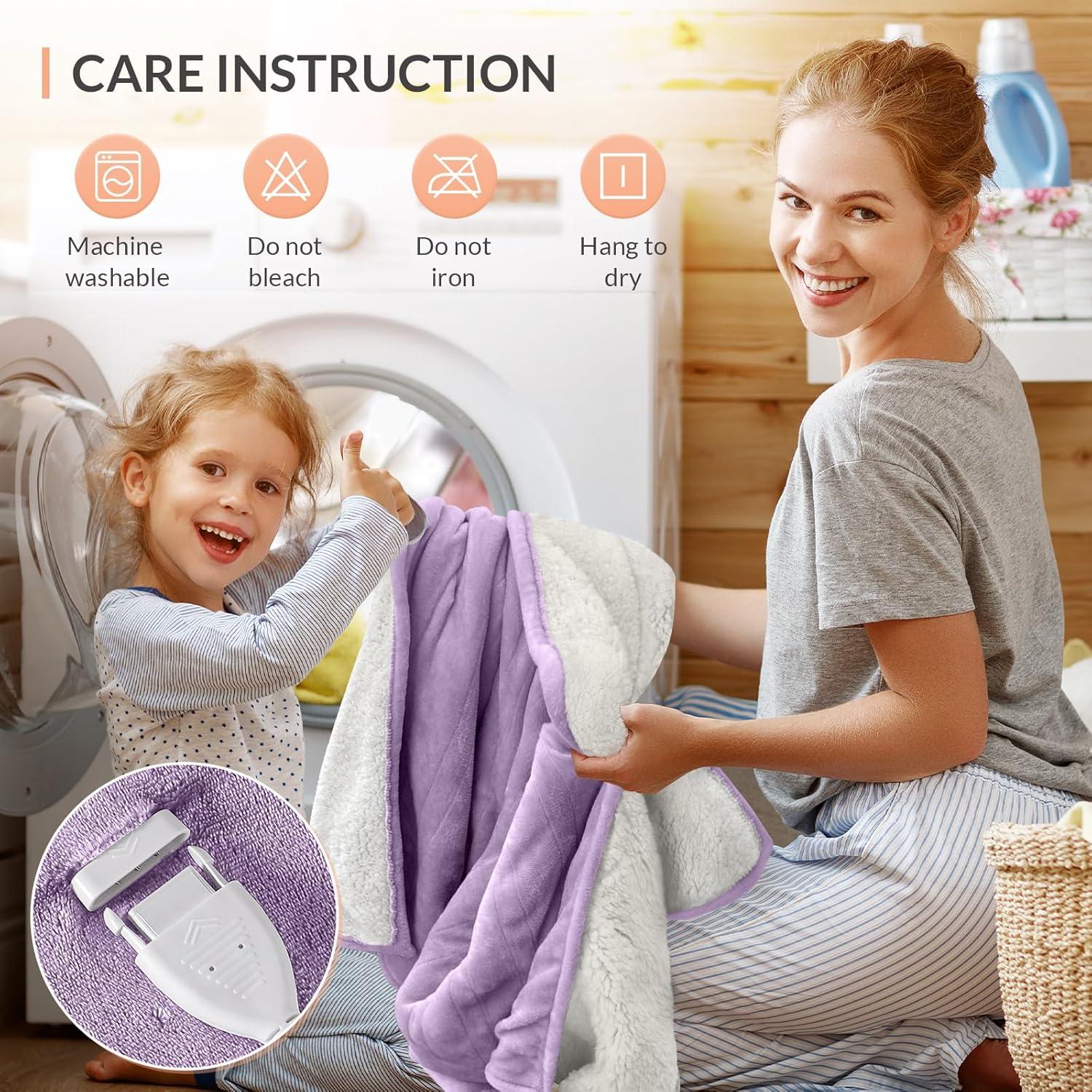 HOMLYNS Manta Calefactada 50x60 cm 5 Niveles Calor Púrpura