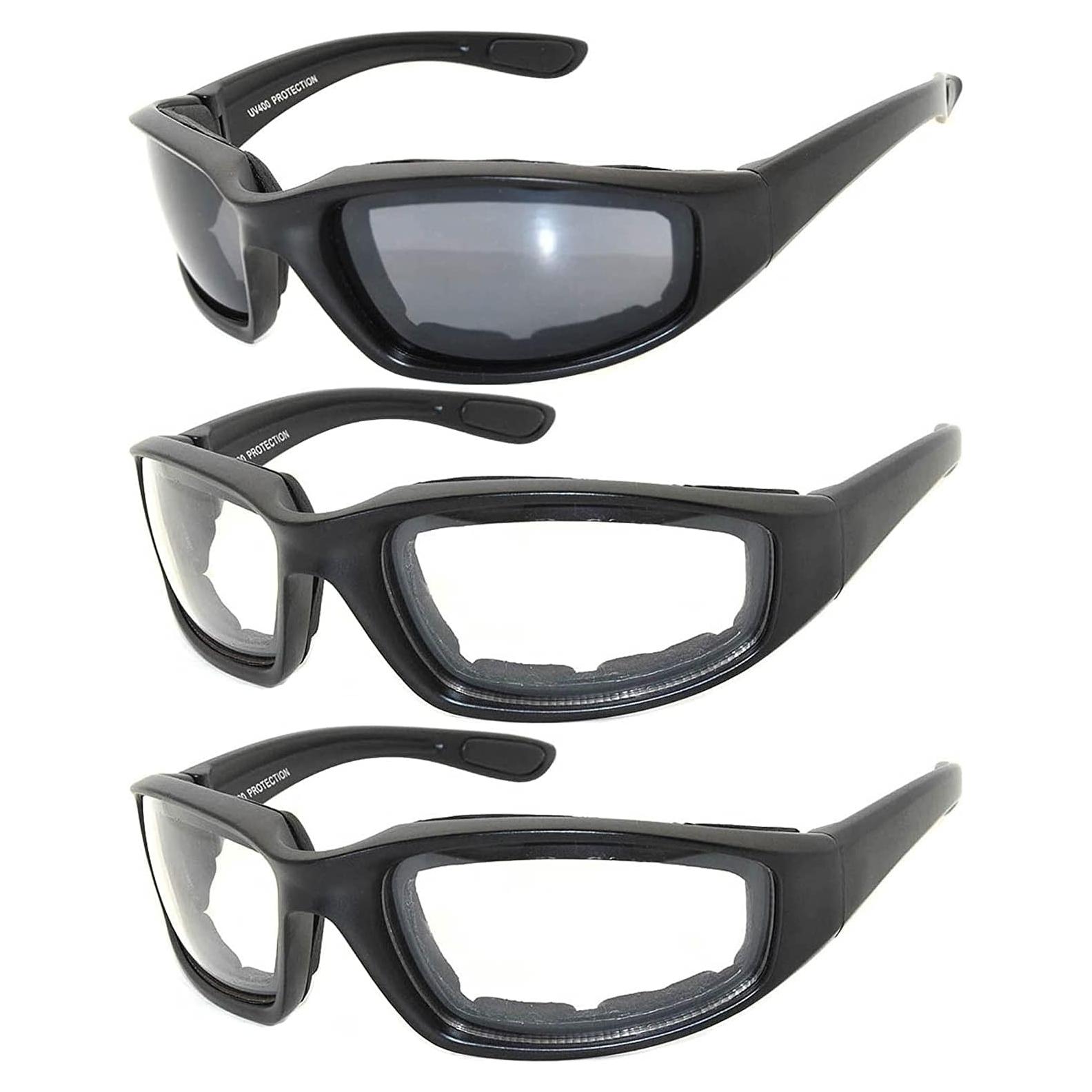 Paquete de 3 Gafas de Motocicleta Acolchadas UV400