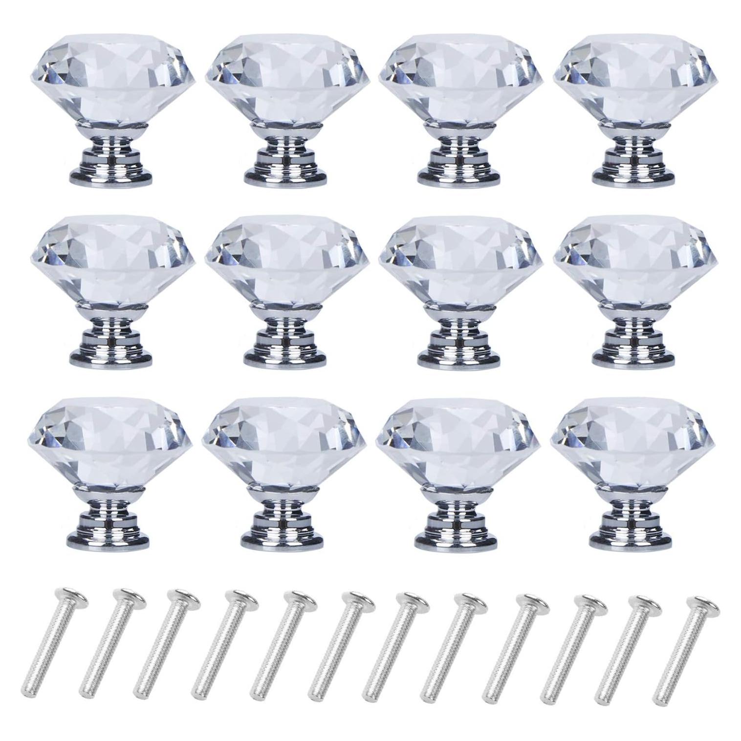 Tiradores de Cajón YourGift 12 Pack Cristal Vidrio 30mm Plata