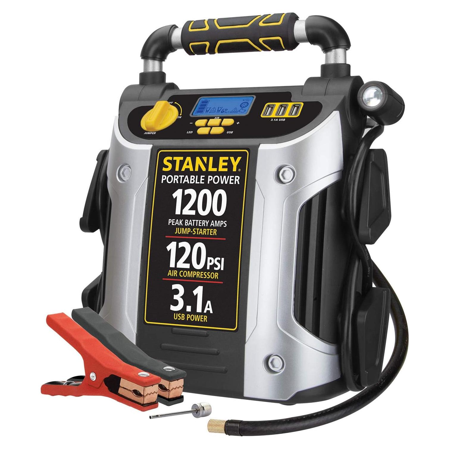 Arrancador STANLEY J5C09D 1200A Pico + Compresor 120 PSI