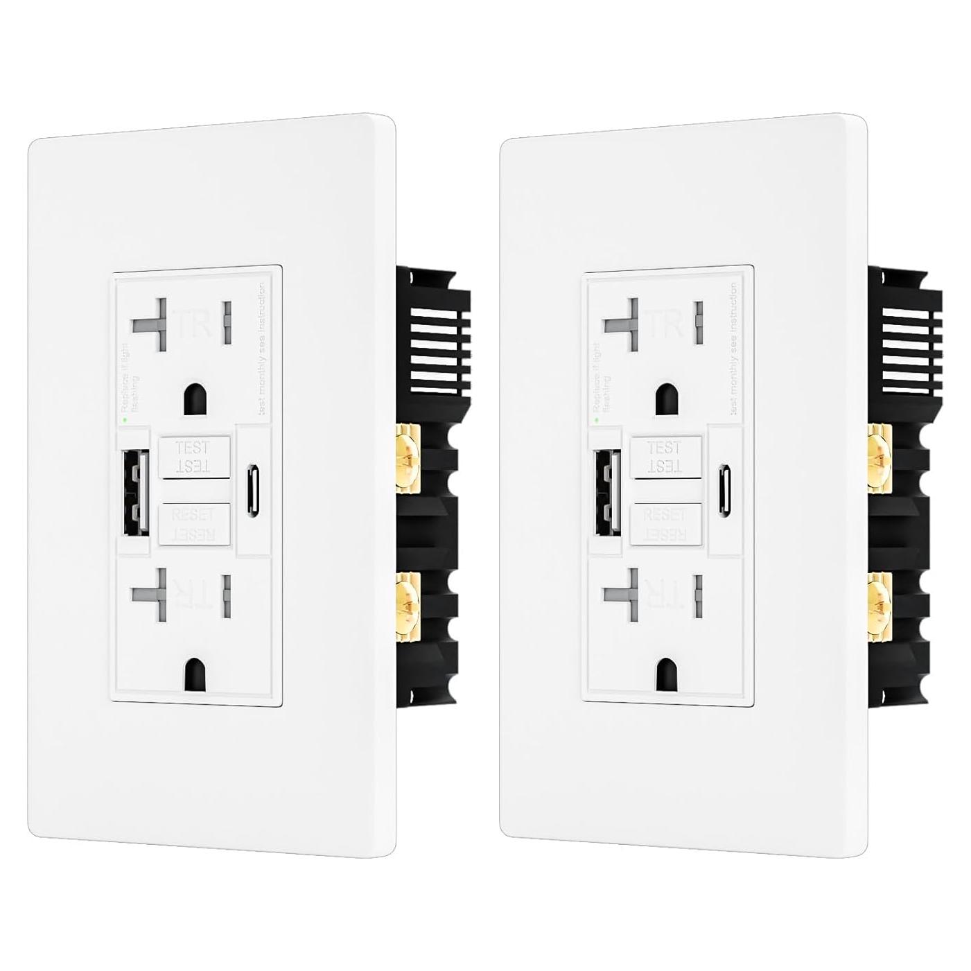 Enchufe GFCI 20A BRILLTECH con 2 Puertos USB 4.8A Blanco