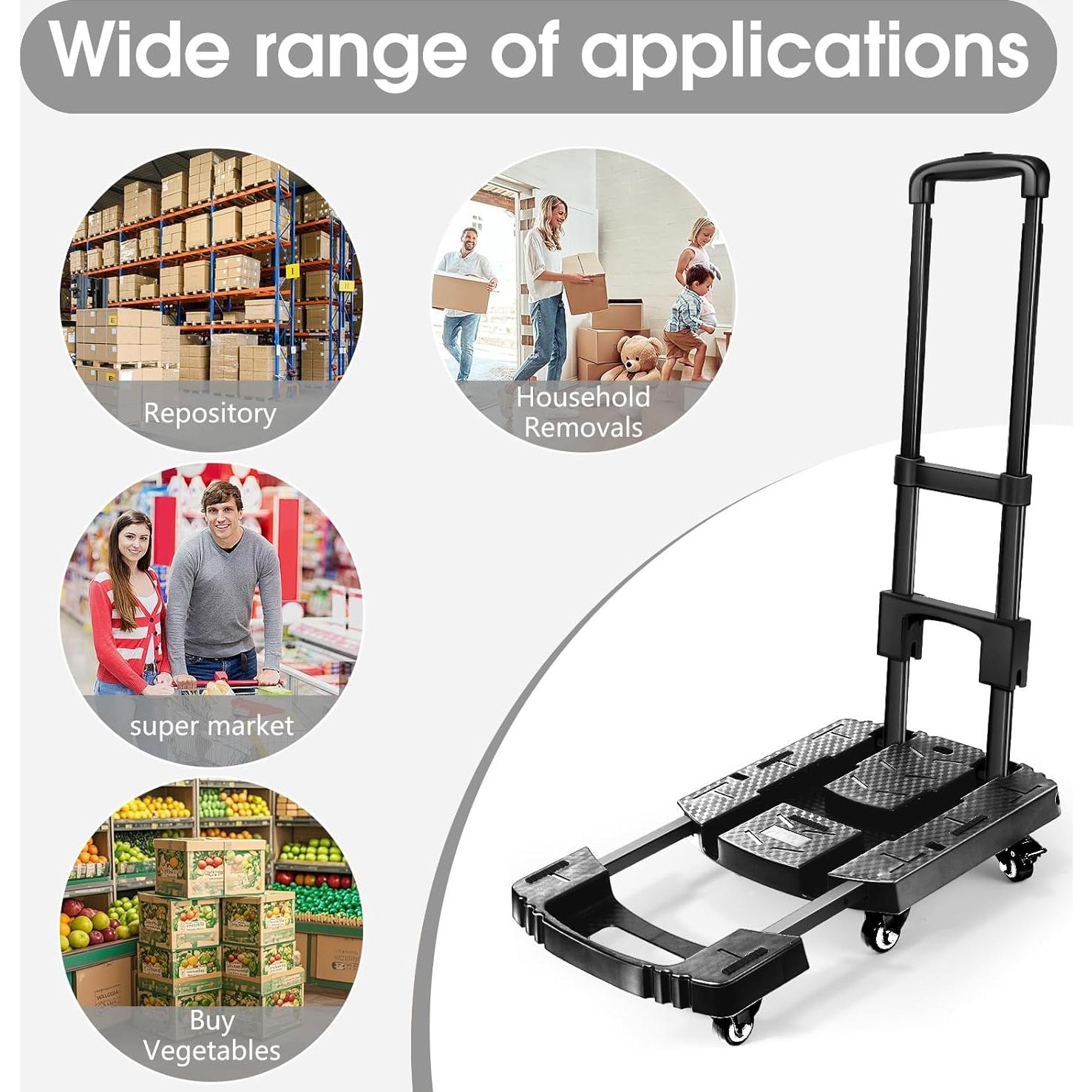 Carro de Mano Plegable Voipvvii 226.8 kg 6 Ruedas Giratorias