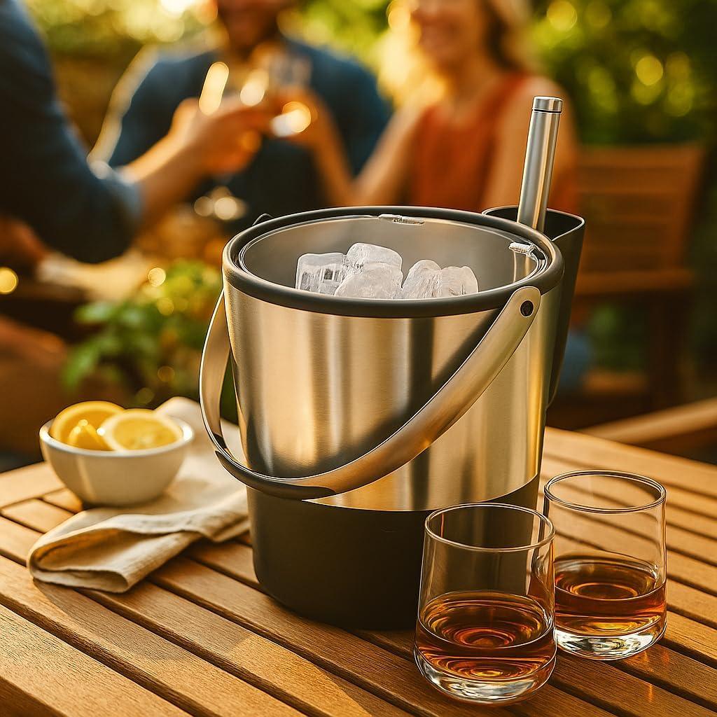 Cubo de Hielo Aislado OGGI 4 Cuartos Acero Inoxidable Negro