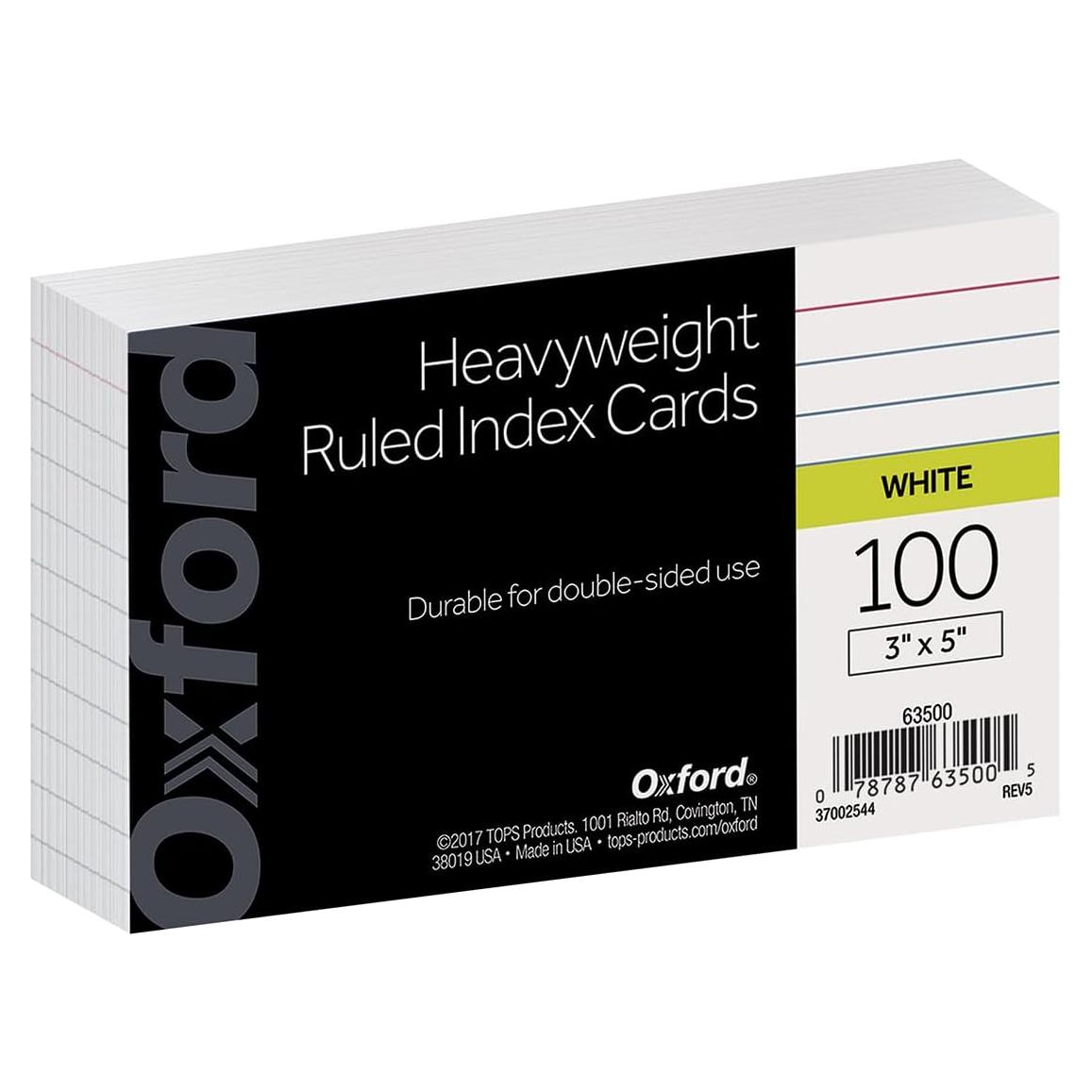 Tarjetas de Índice Reforzadas Oxford 100 Unidades Blancas