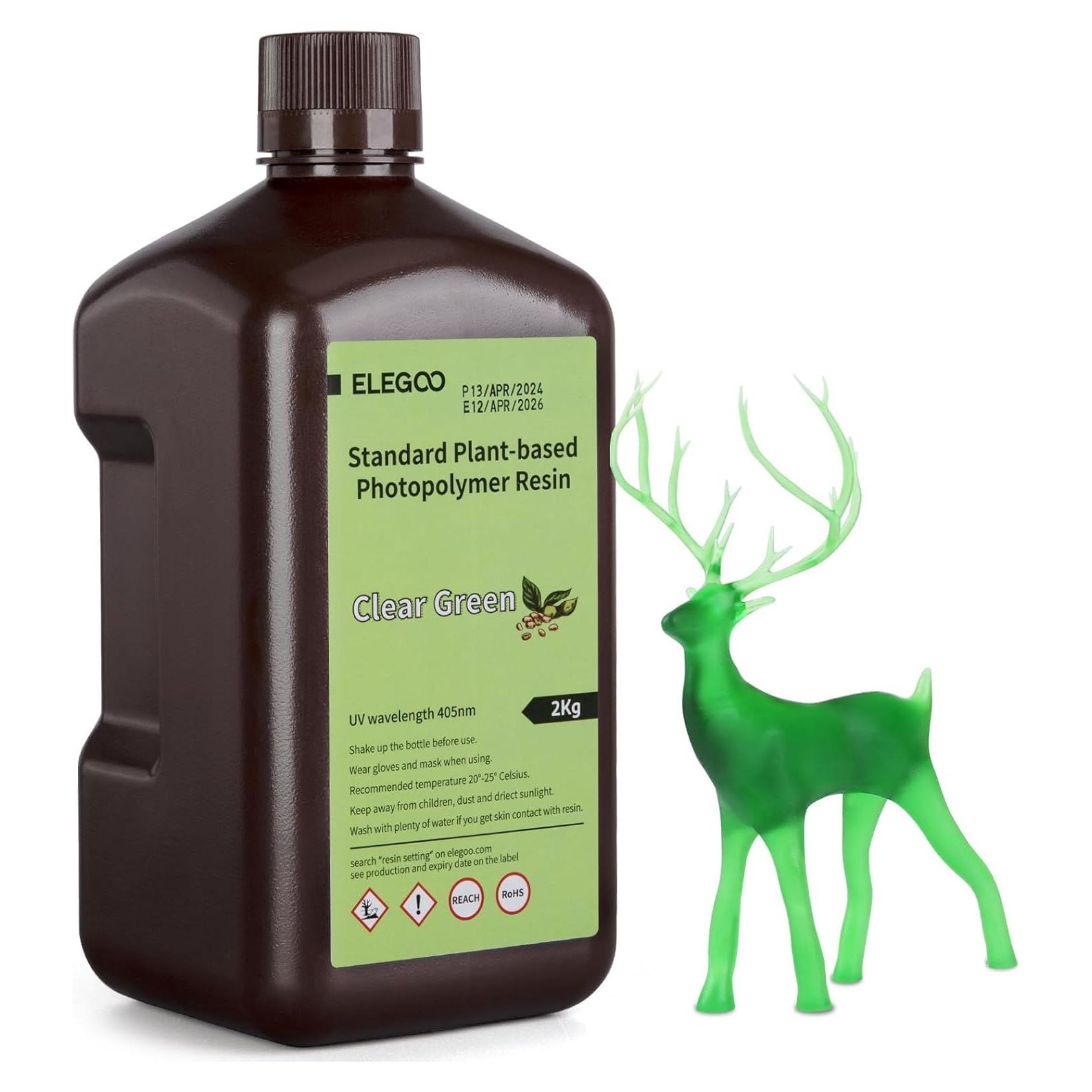 Resina 3D ELEGOO Verde Claro 2000g Baja Fragilidad