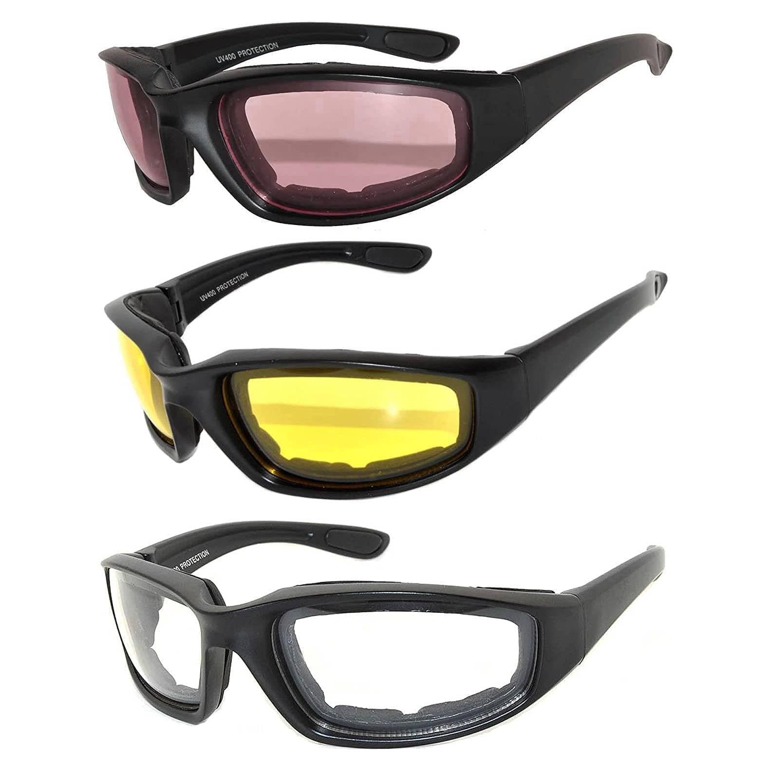 Juego de 3 gafas de sol para moto UV400 con almohadilla