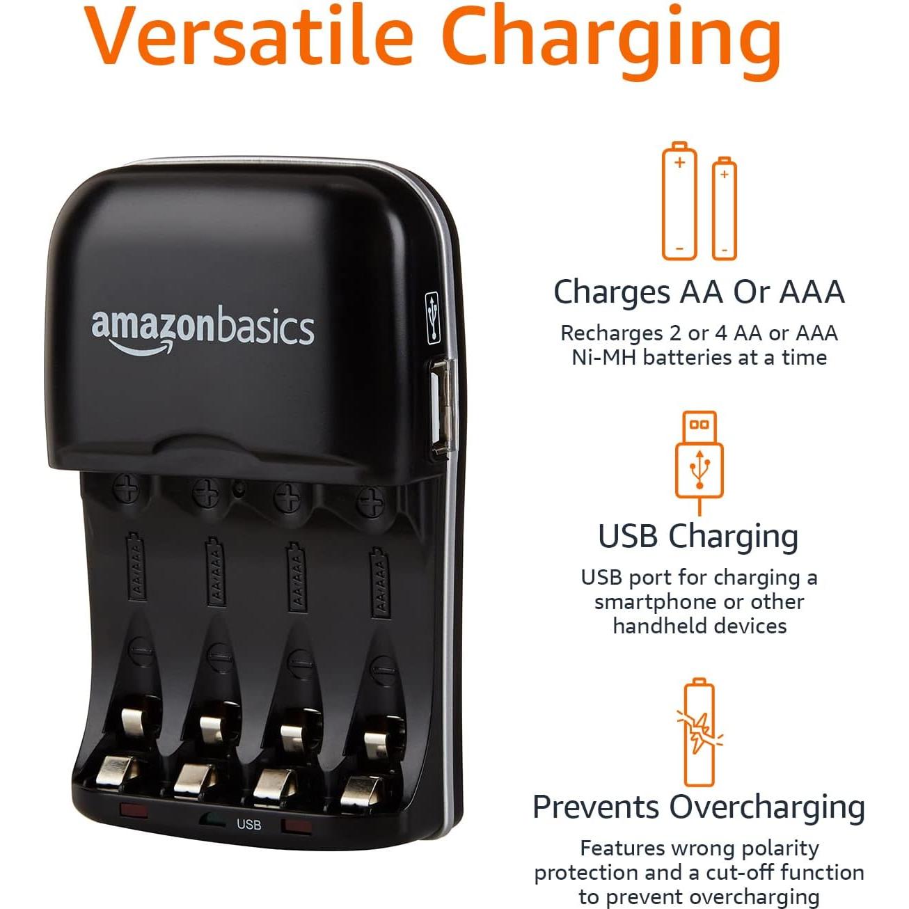 Cargador de Baterías Recargables Amazon Basics USB AA AAA