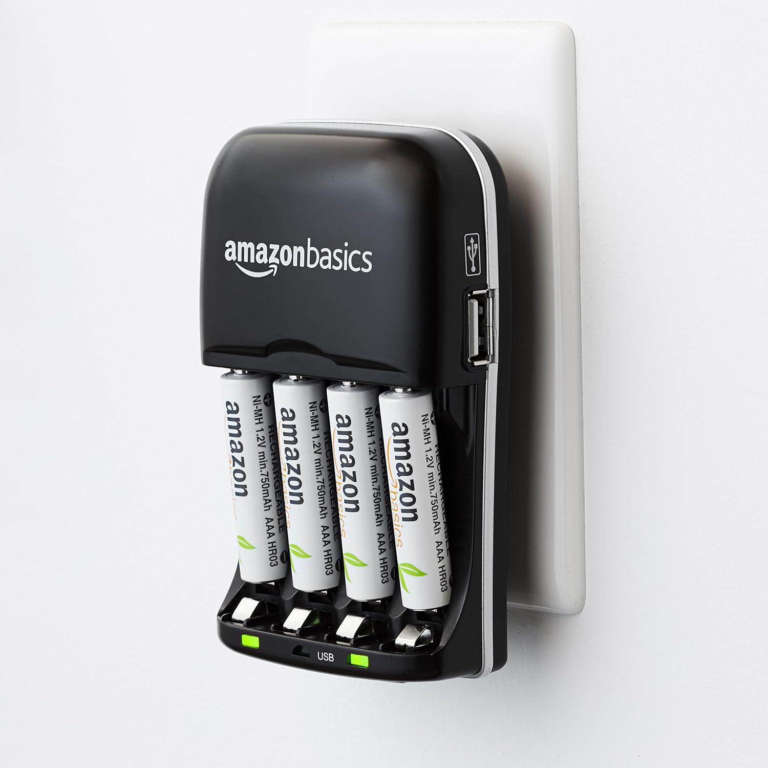 Cargador de Baterías Recargables Amazon Basics USB AA AAA