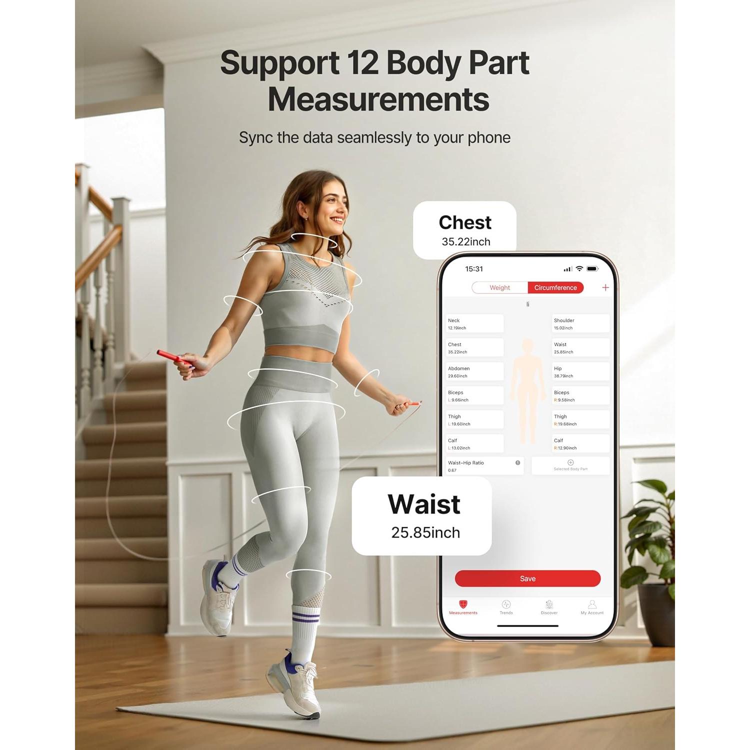 Cinta Métrica Corporal FITINDEX Bluetooth 12 Medidas Fitness