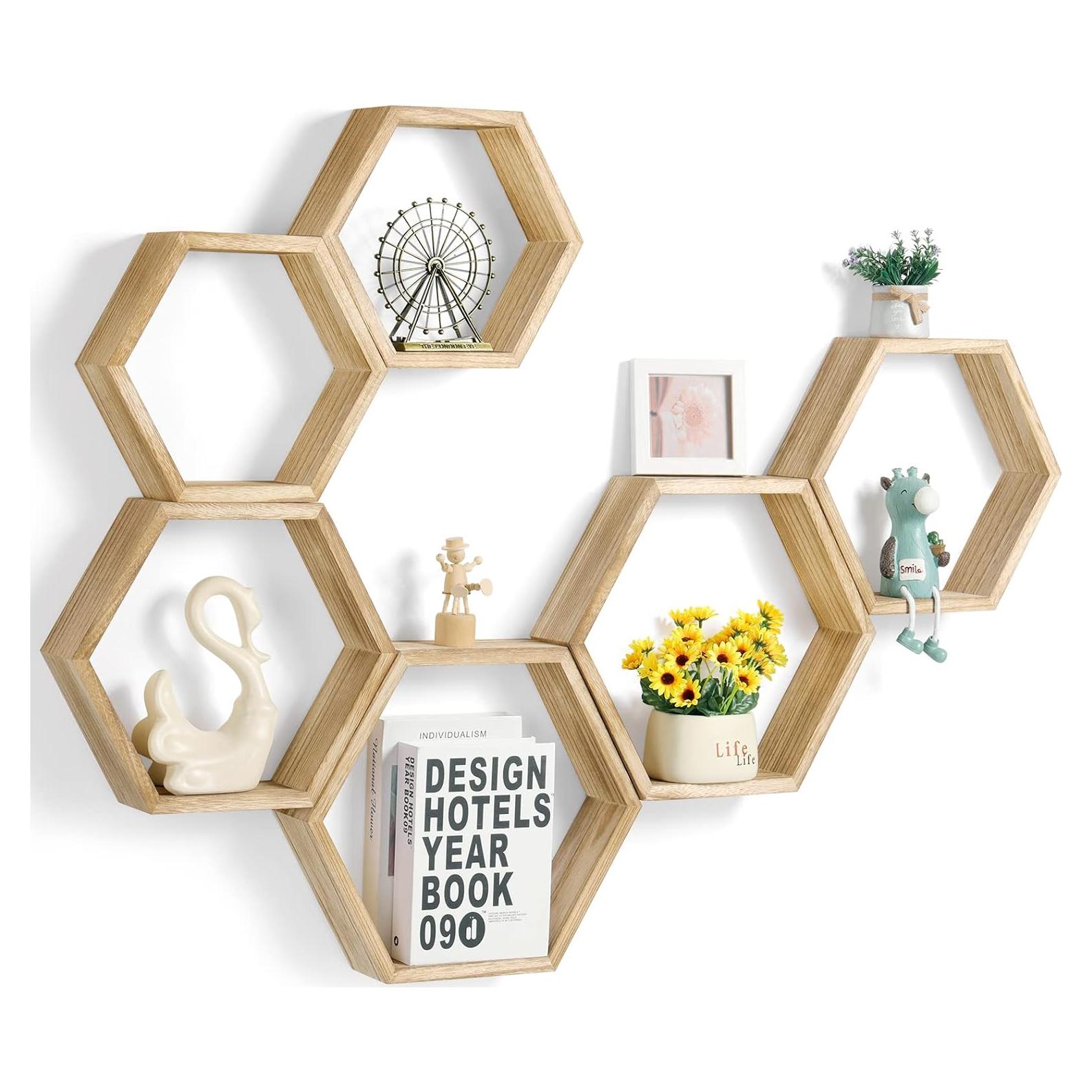 Estanterías Flotantes Hexagonales YBING - Juego de 6 Madera 7.92cm