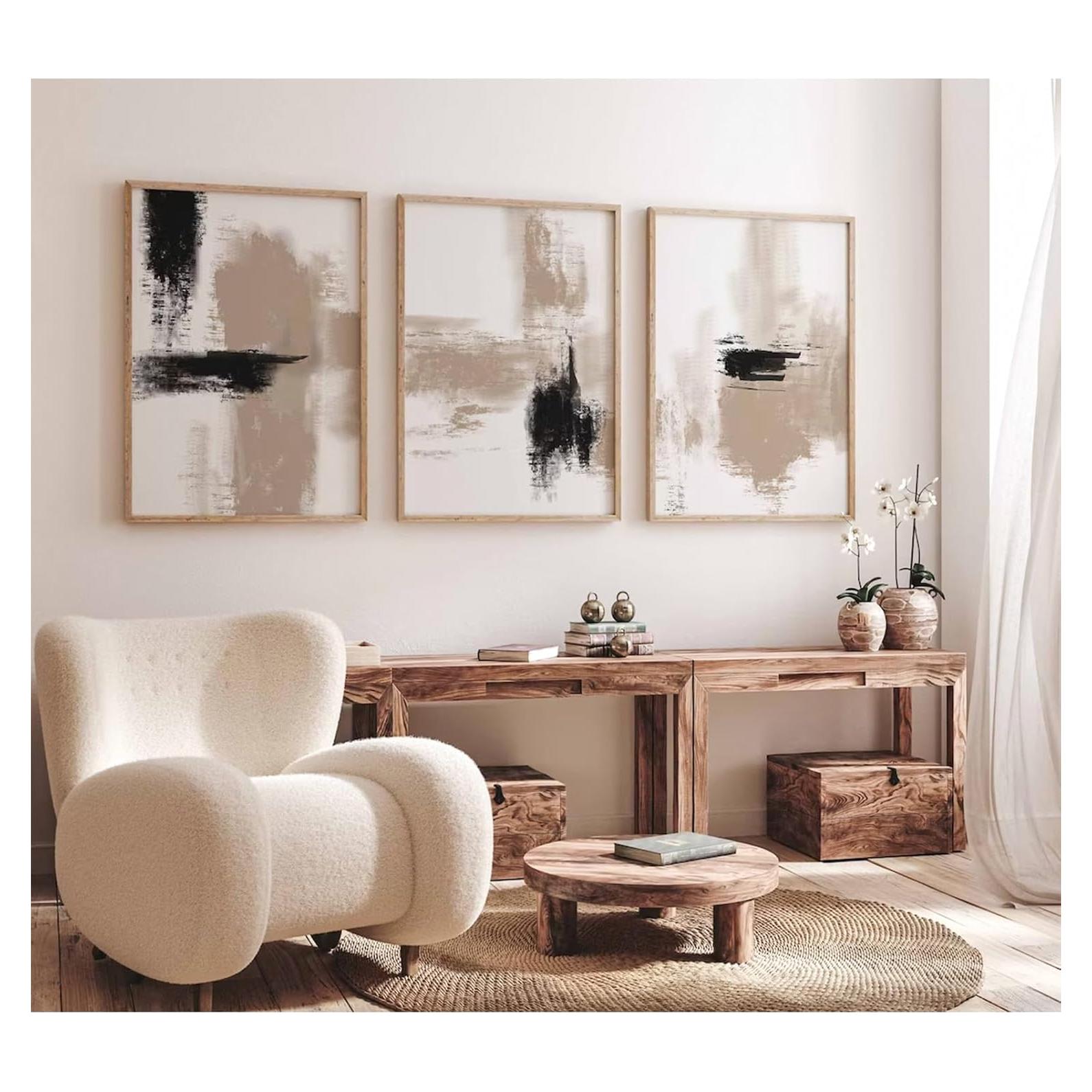 Juego de 3 Pinturas Abstractas Beige Joocrise 60x40 cm Sin Marco
