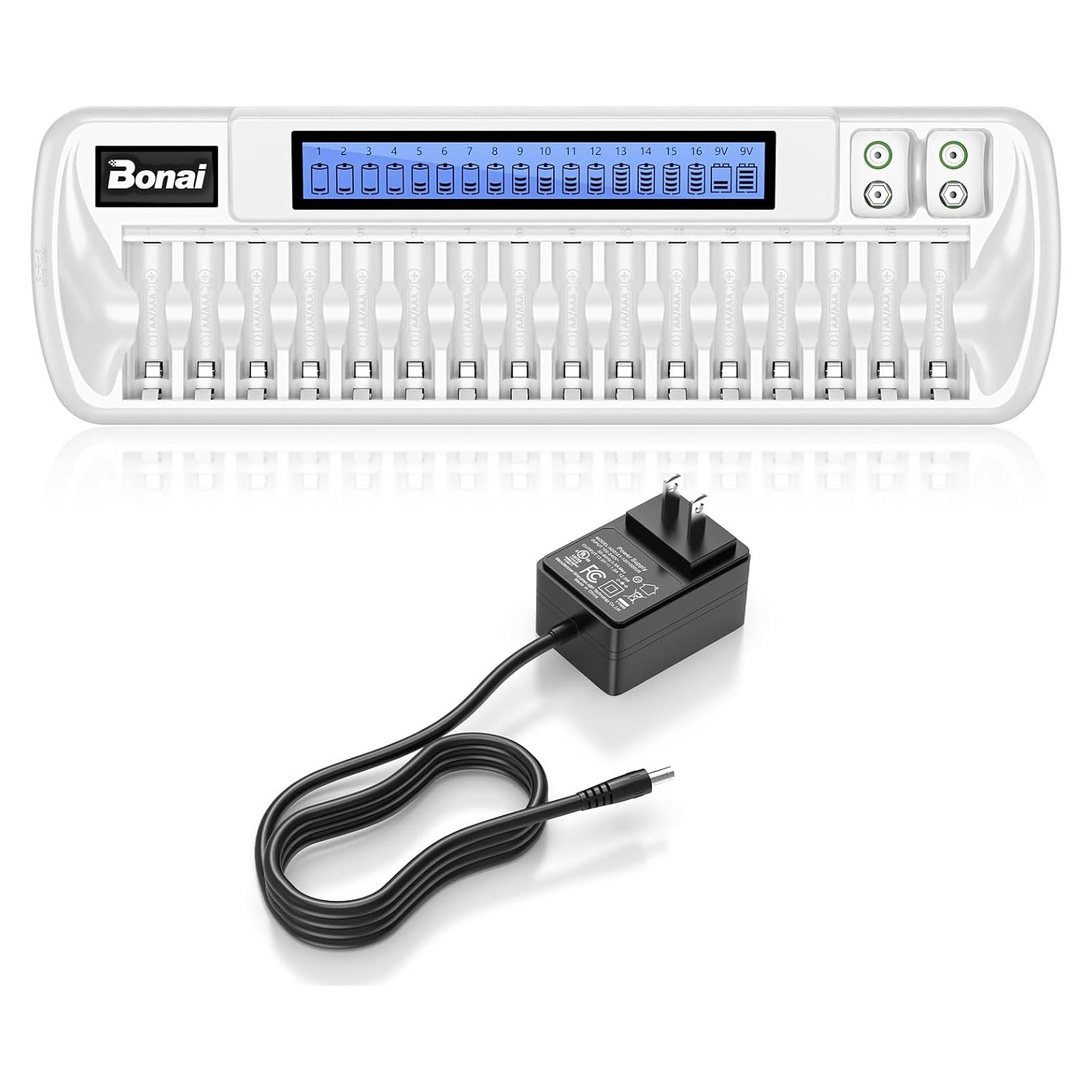 Cargador de Baterías Bonai VIP-1680C 16+2 AA AAA 9V LCD