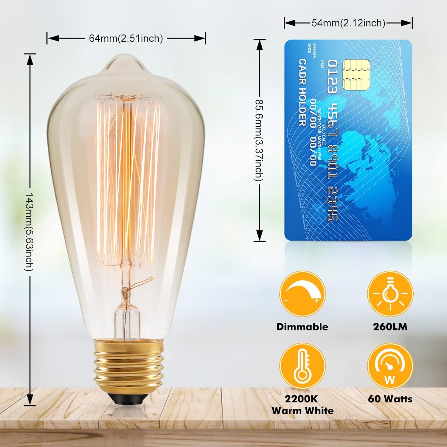 Bombillas incandescentes vintage Brightever E26 60W 260LM 2200K (4 unidades)