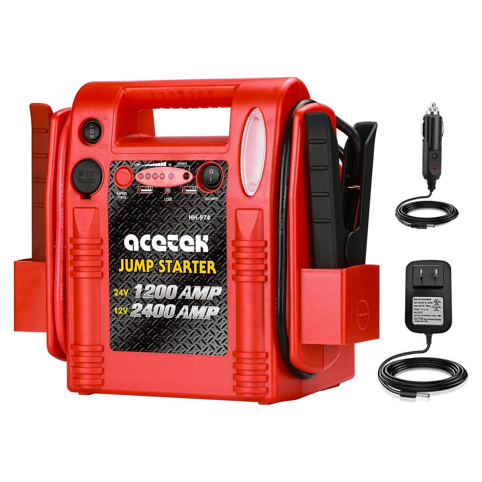 Arrancador de Batería Acetek HH974 12V/24V 1800A USB