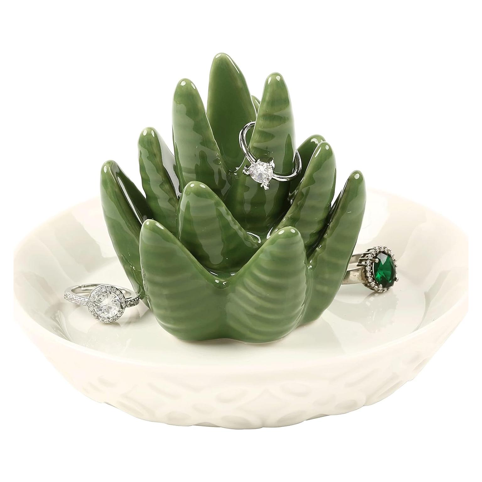 Soporte de Joyería Cerámica HOME SMILE Cactus Aloe 13x13 cm