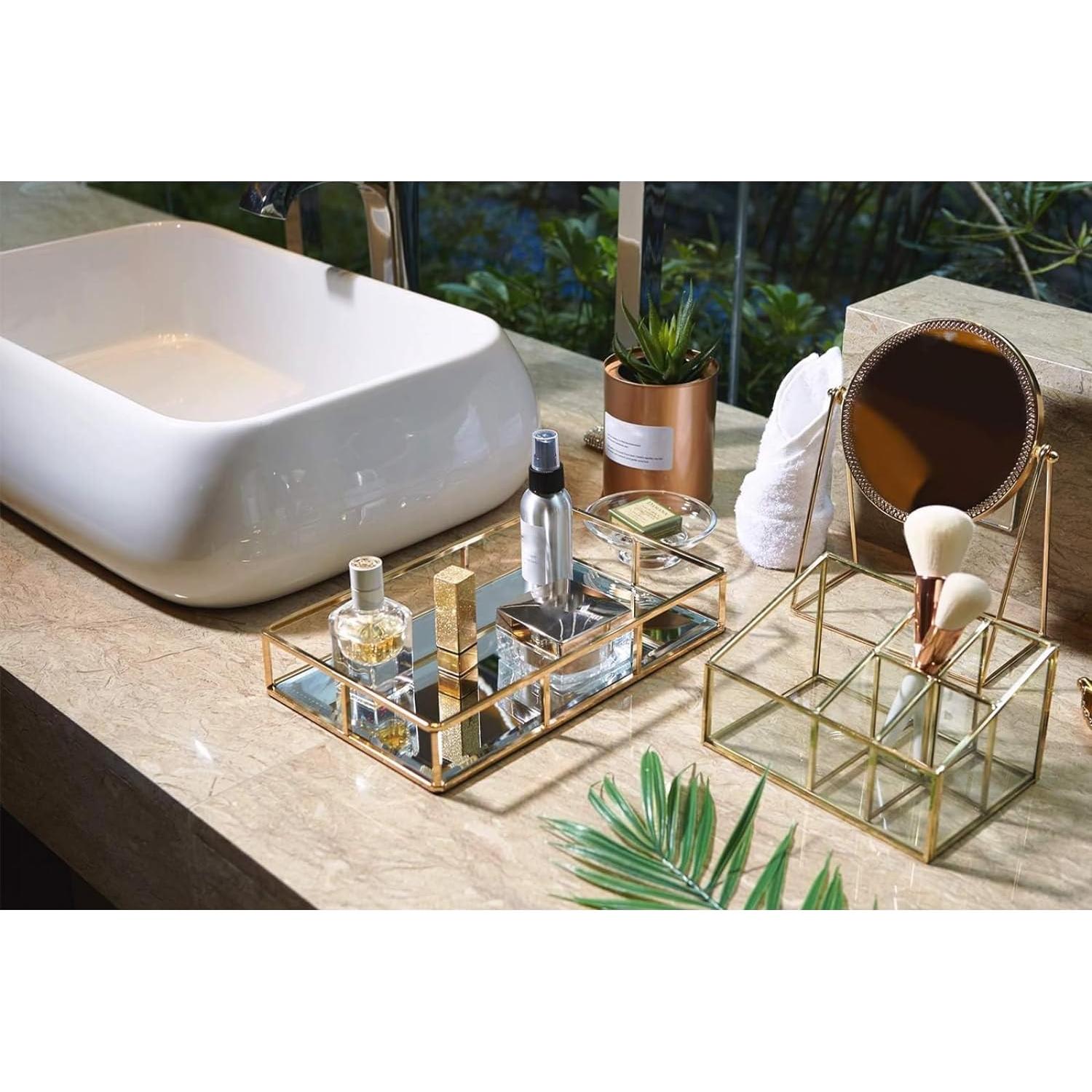 Bandeja Espejo Dorada PuTwo 30x18.5 cm Organizador Joyería