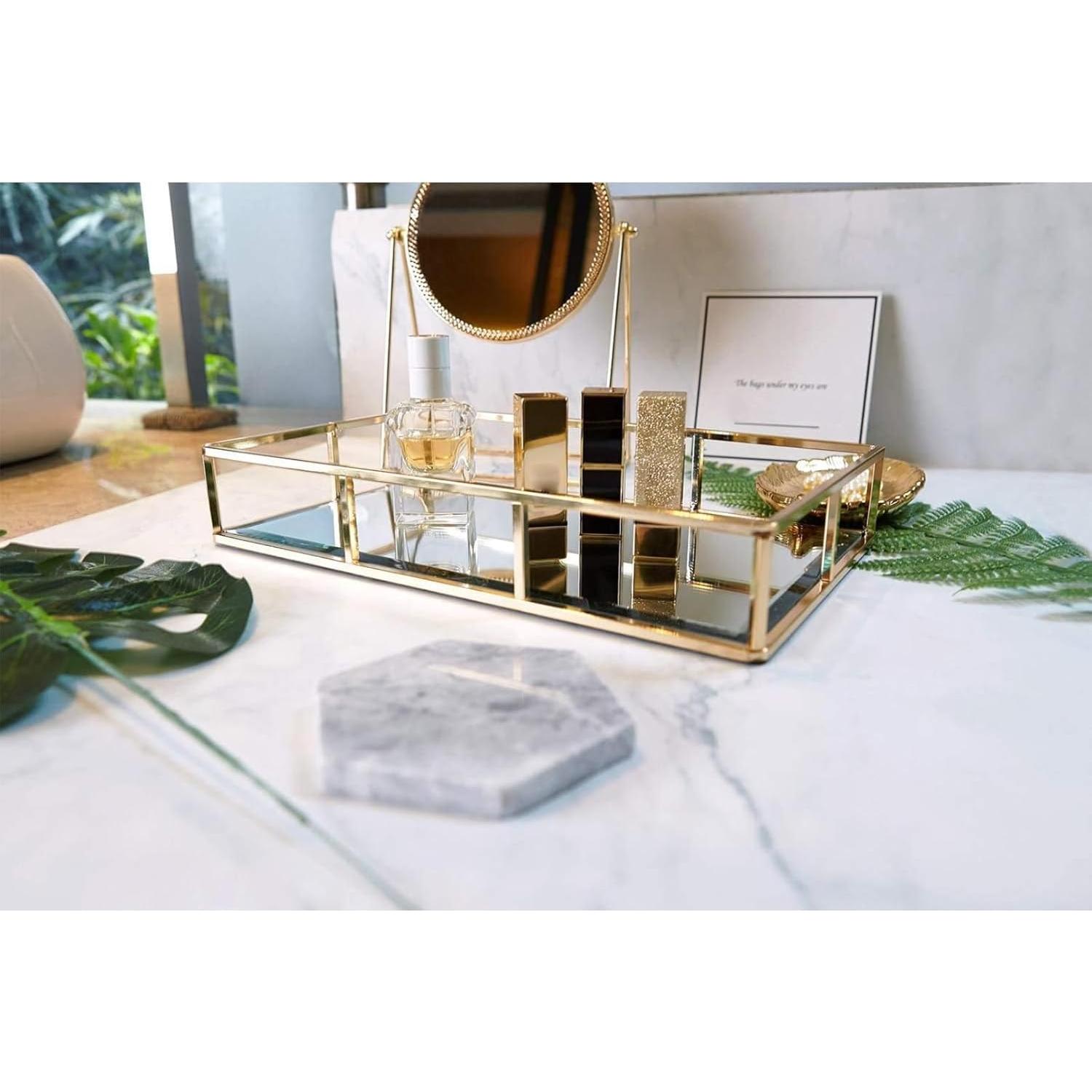 Bandeja Espejo Dorada PuTwo 30x18.5 cm Organizador Joyería