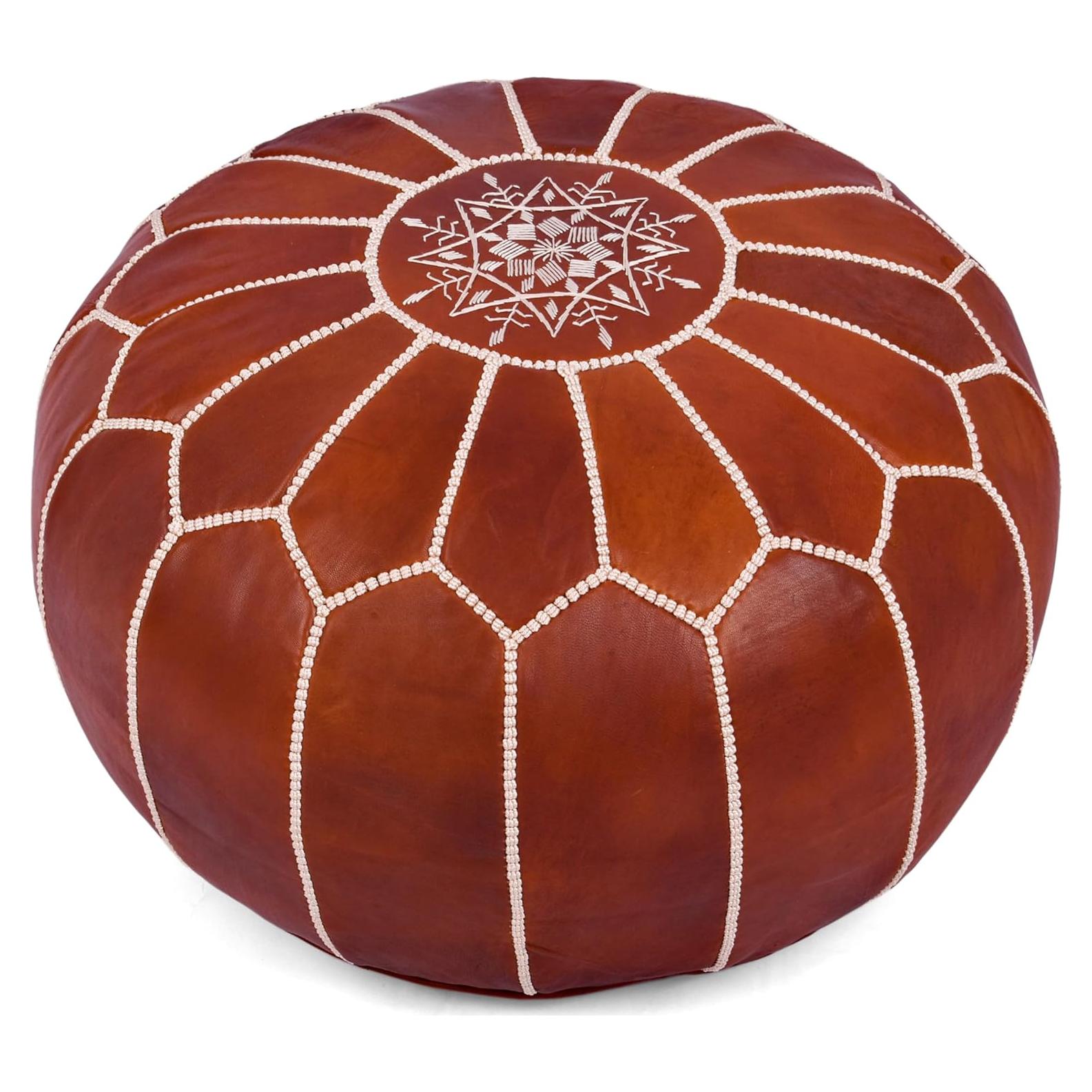 Puf Redondo de Cuero Genuino Marrakesh Gallery 50.8 cm Boho