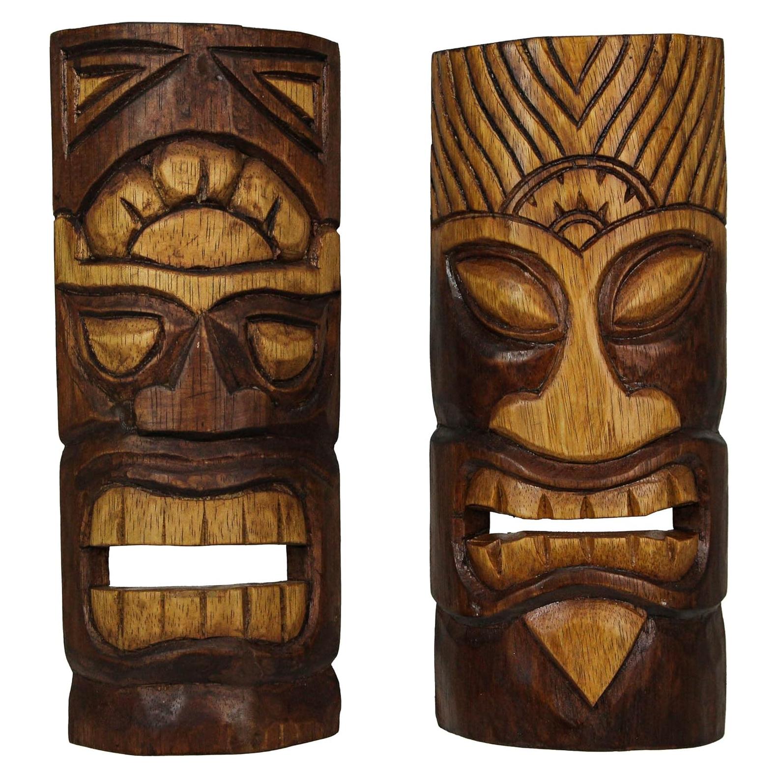 Juego de 2 Máscaras Tiki de Madera Natural Things2Die4 30.48cm