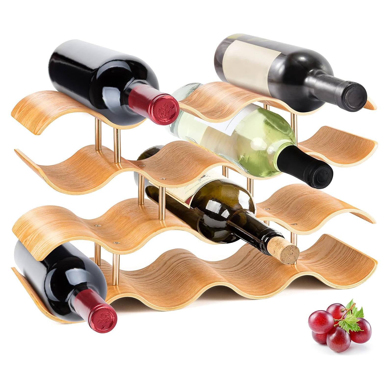 Soporte para Vino de Bambú SereneLife - Estante de 4 Niveles para 14 Botellas