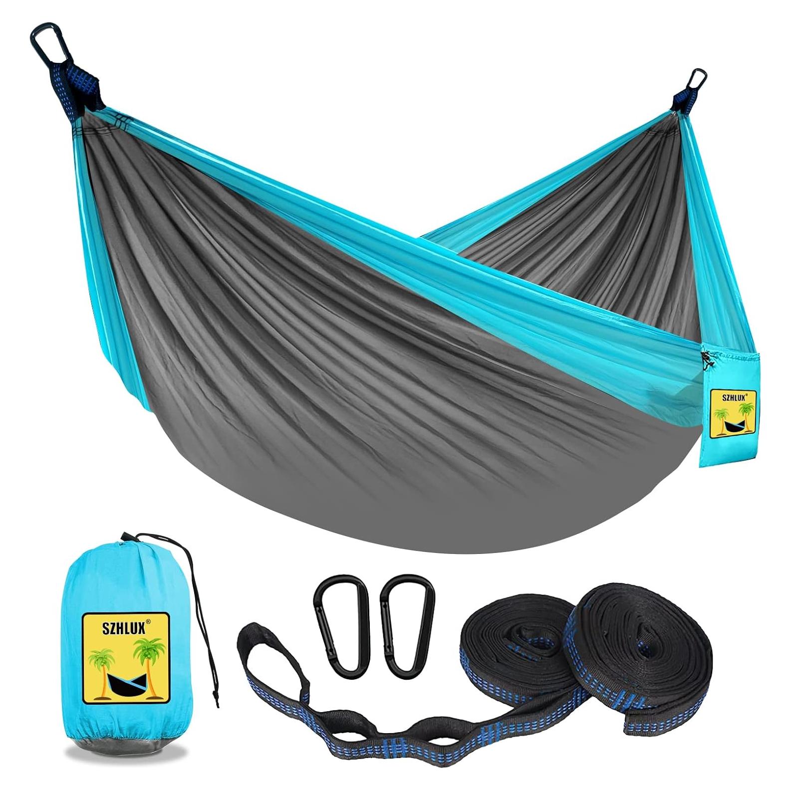 Hamaca de Camping SZHLUX Doble 270 cm Gris Claro/Azul