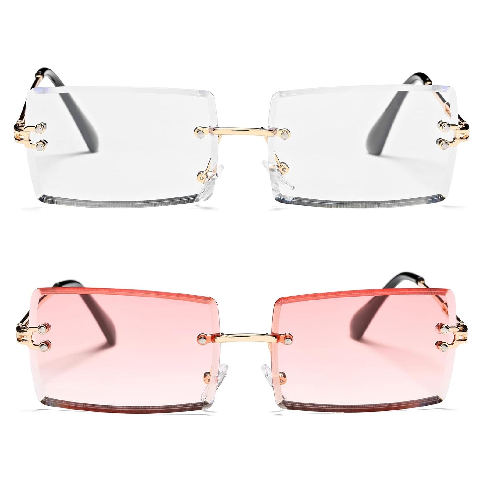 Gafas de Sol Rectangulares UV400 Metal Rosa y Claro