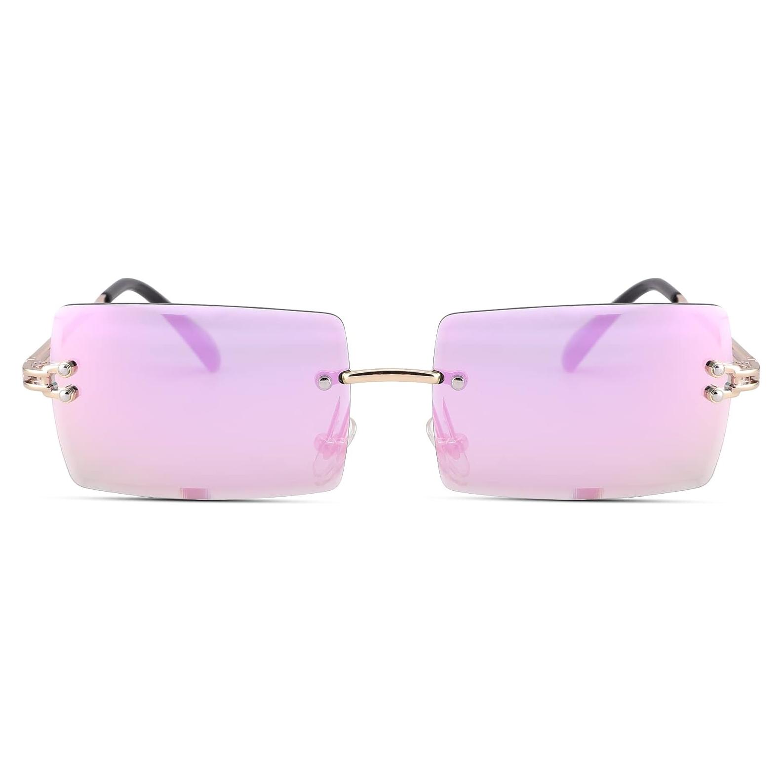 Gafas de Sol Rectangulares UV400 Espejo Rosa para Mujer