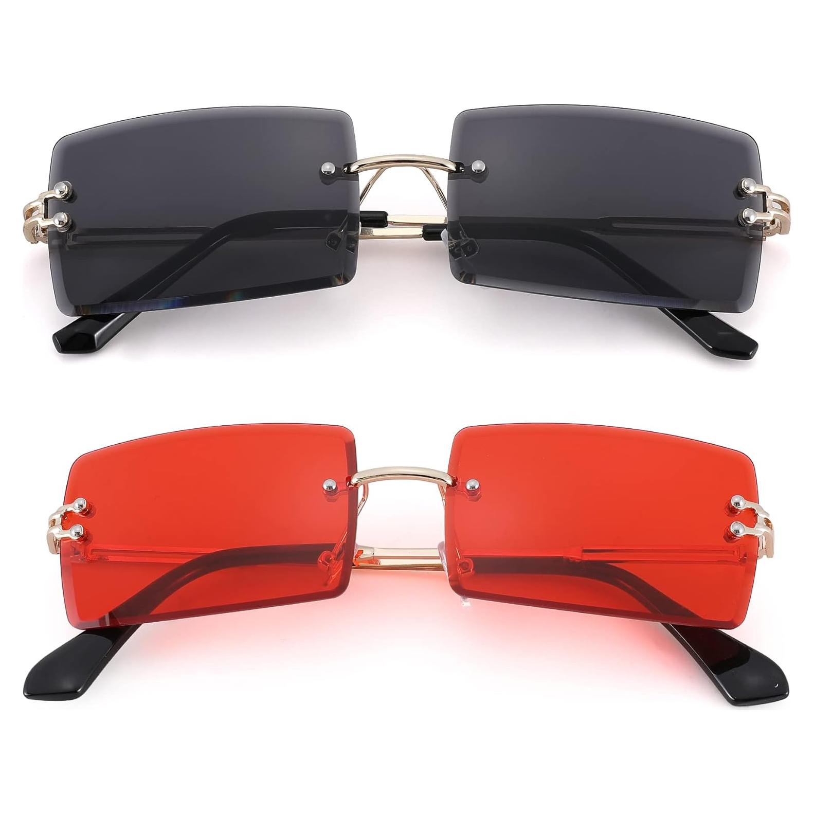 Gafas de Sol Rectangulares UV400 Metalicas 58mm Rojo y Gris