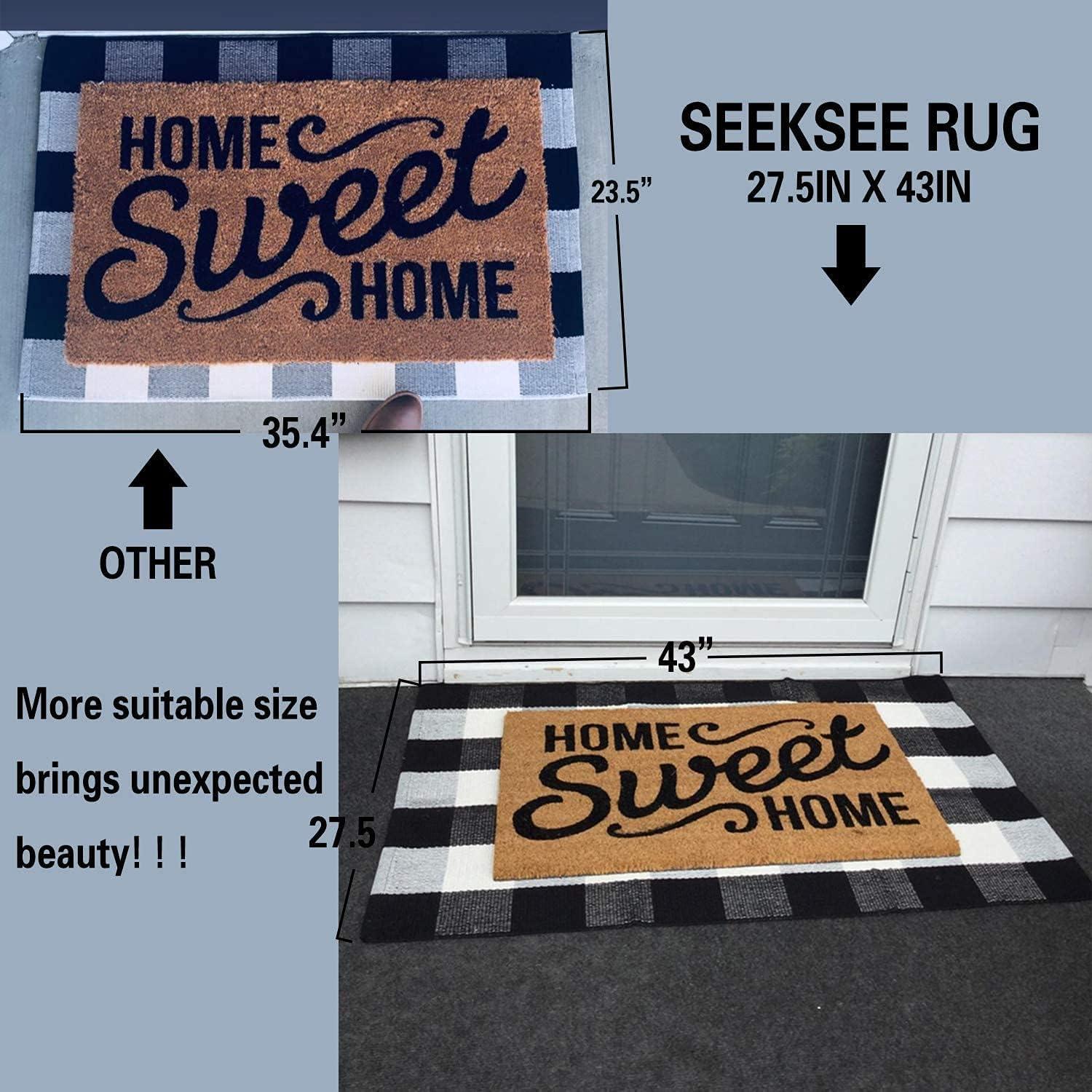 Alfombra Rectangular SEEKSEE 70x110cm Algodón Cuadros Blanco y Negro