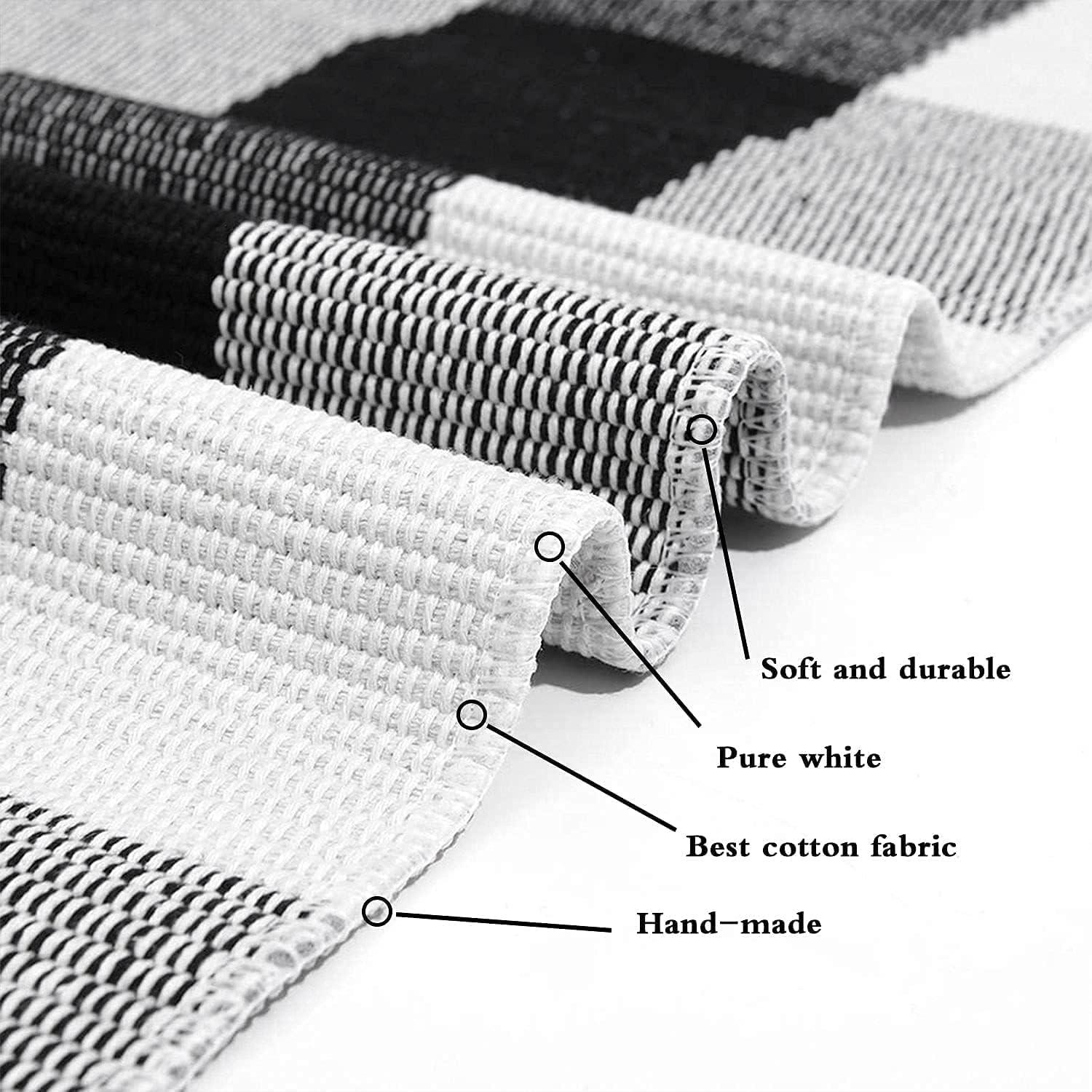 Alfombra Rectangular SEEKSEE 70x110cm Algodón Cuadros Blanco y Negro