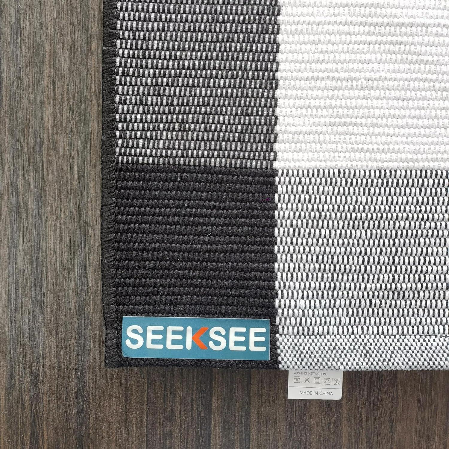 Alfombra Rectangular SEEKSEE 70x110cm Algodón Cuadros Blanco y Negro