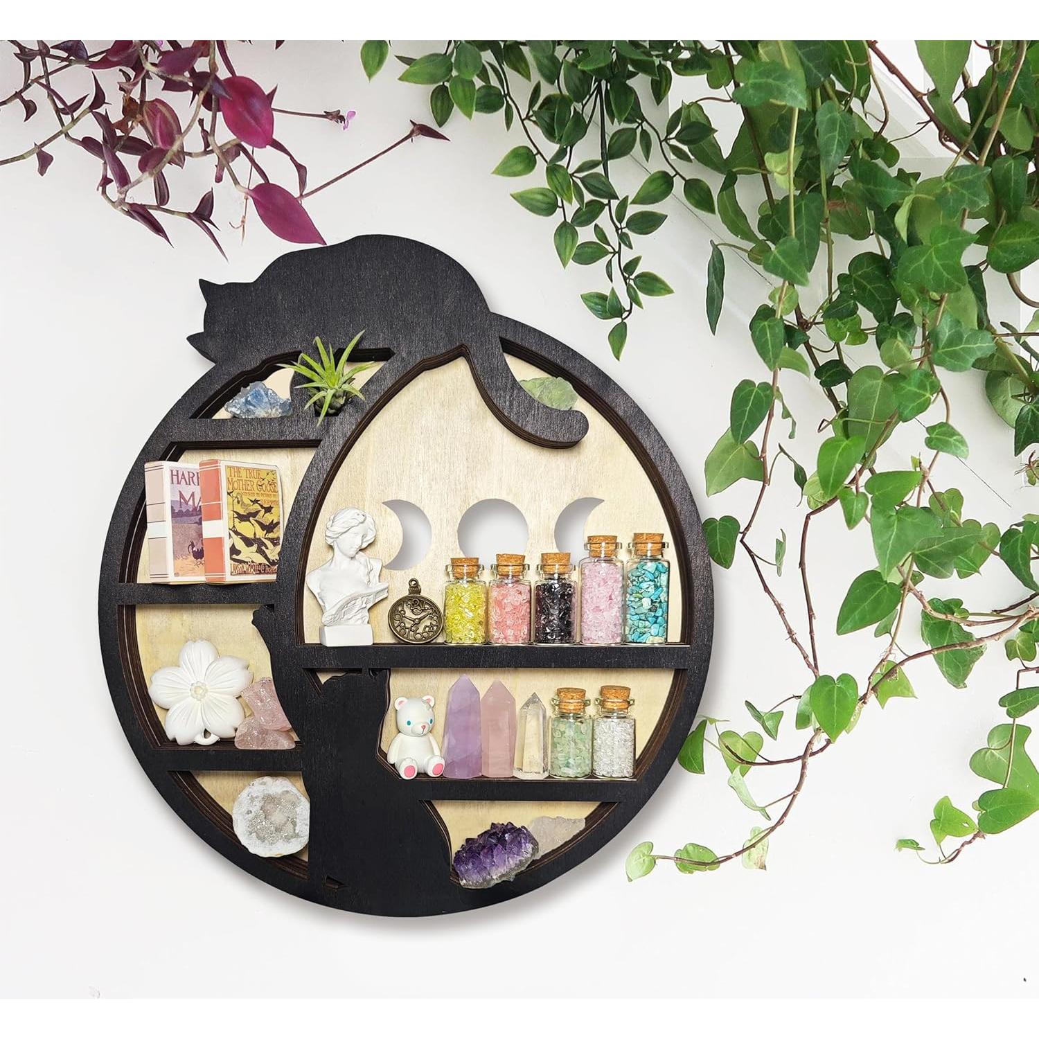 Estante Flotante de Madera FNYDOX para Cristales y Gatos