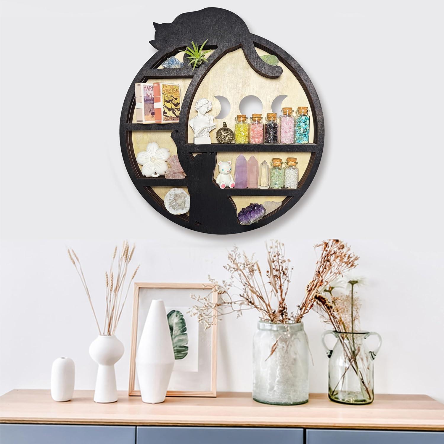 Estante Flotante de Madera FNYDOX para Cristales y Gatos