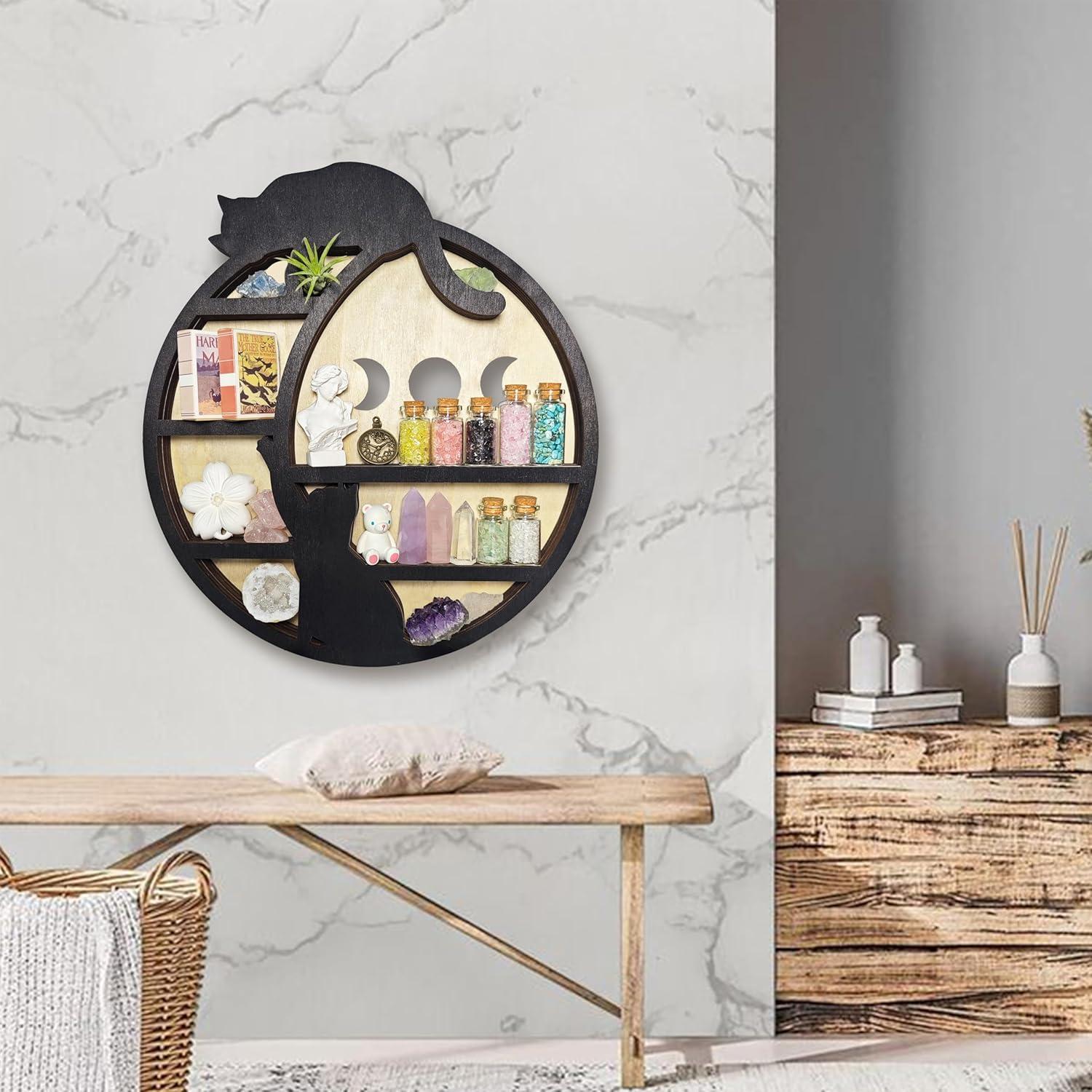 Estante Flotante de Madera FNYDOX para Cristales y Gatos