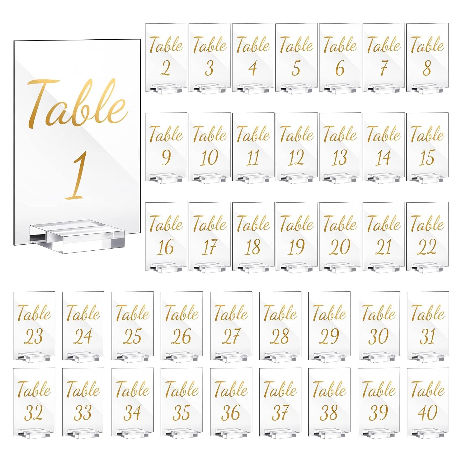Paquete 40 Números de Mesa Acrílico Dorado 10x15 cm