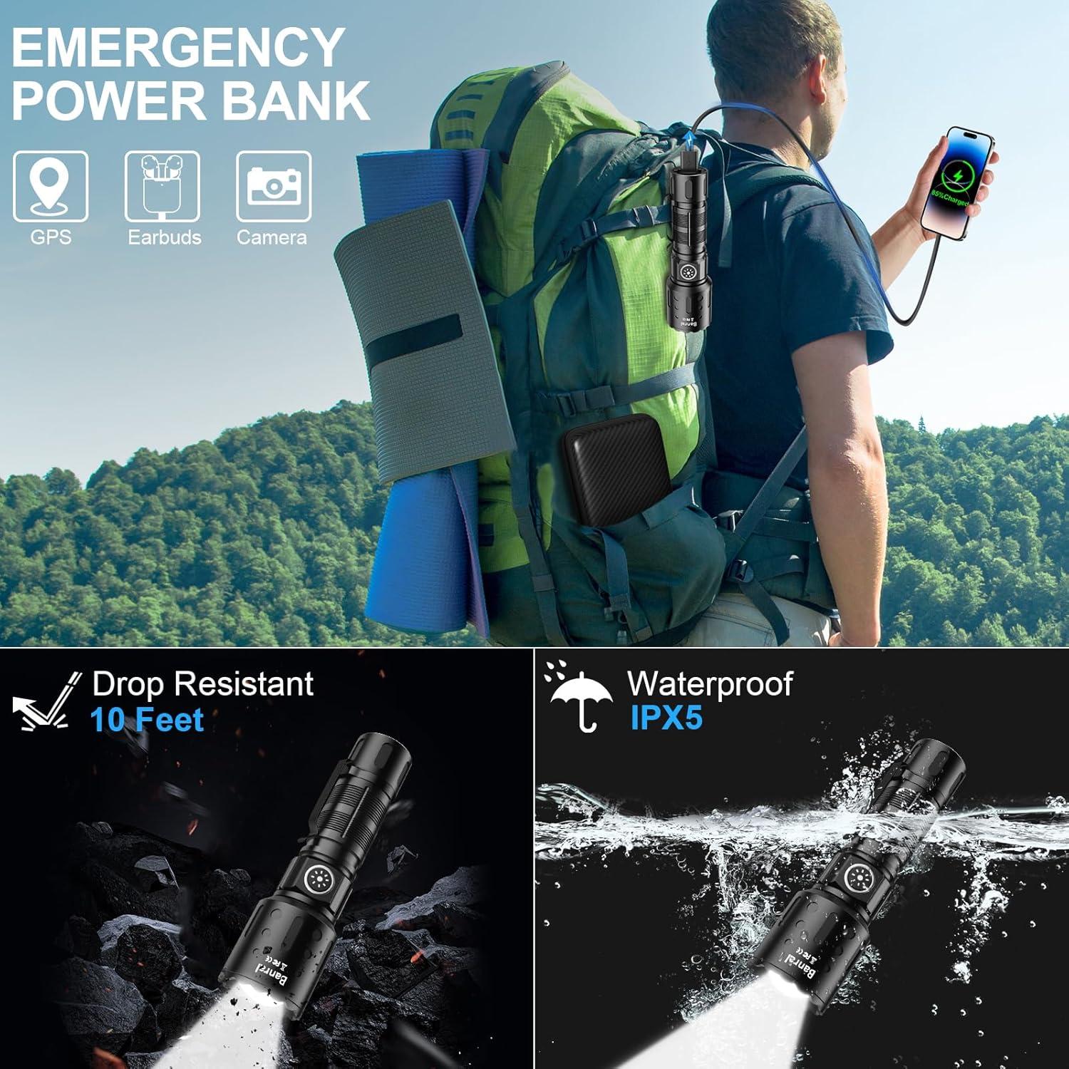 Linterna Táctica LED Banral K-2316, 6 Modos, Recargable, Compacta