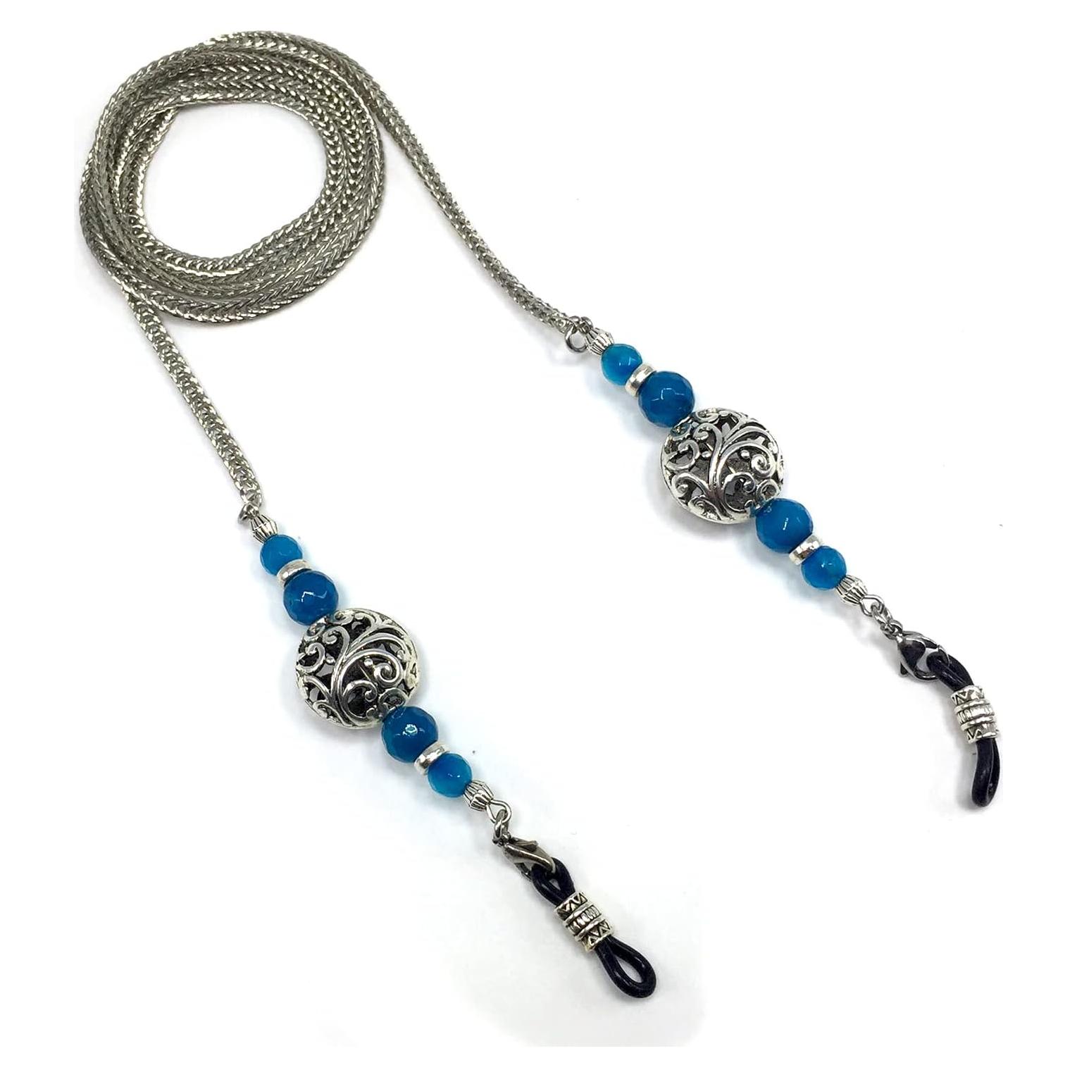 Cadena para Gafas ALBATROSART Ágata Azul Hecha a Mano