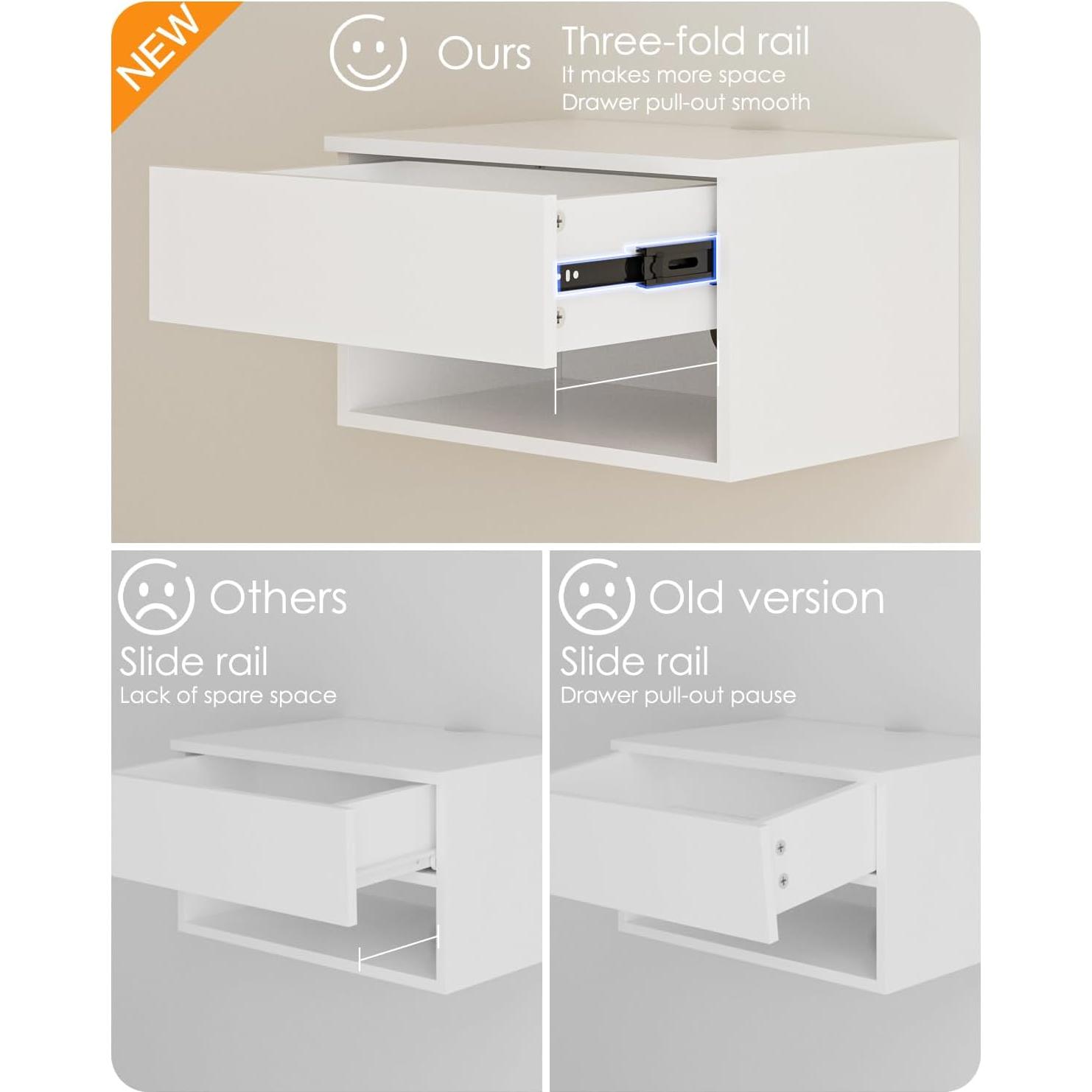 Mesita de Noche Flotante Aienvey Blanca con Cajón y Estante