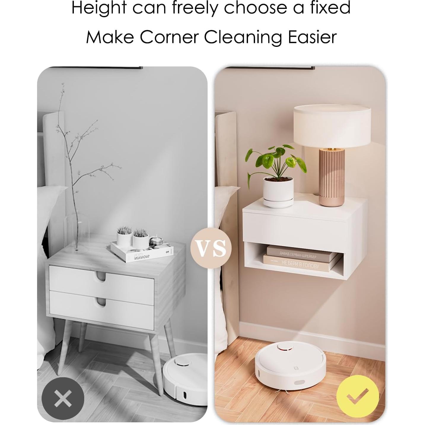 Mesita de Noche Flotante Aienvey Blanca con Cajón y Estante