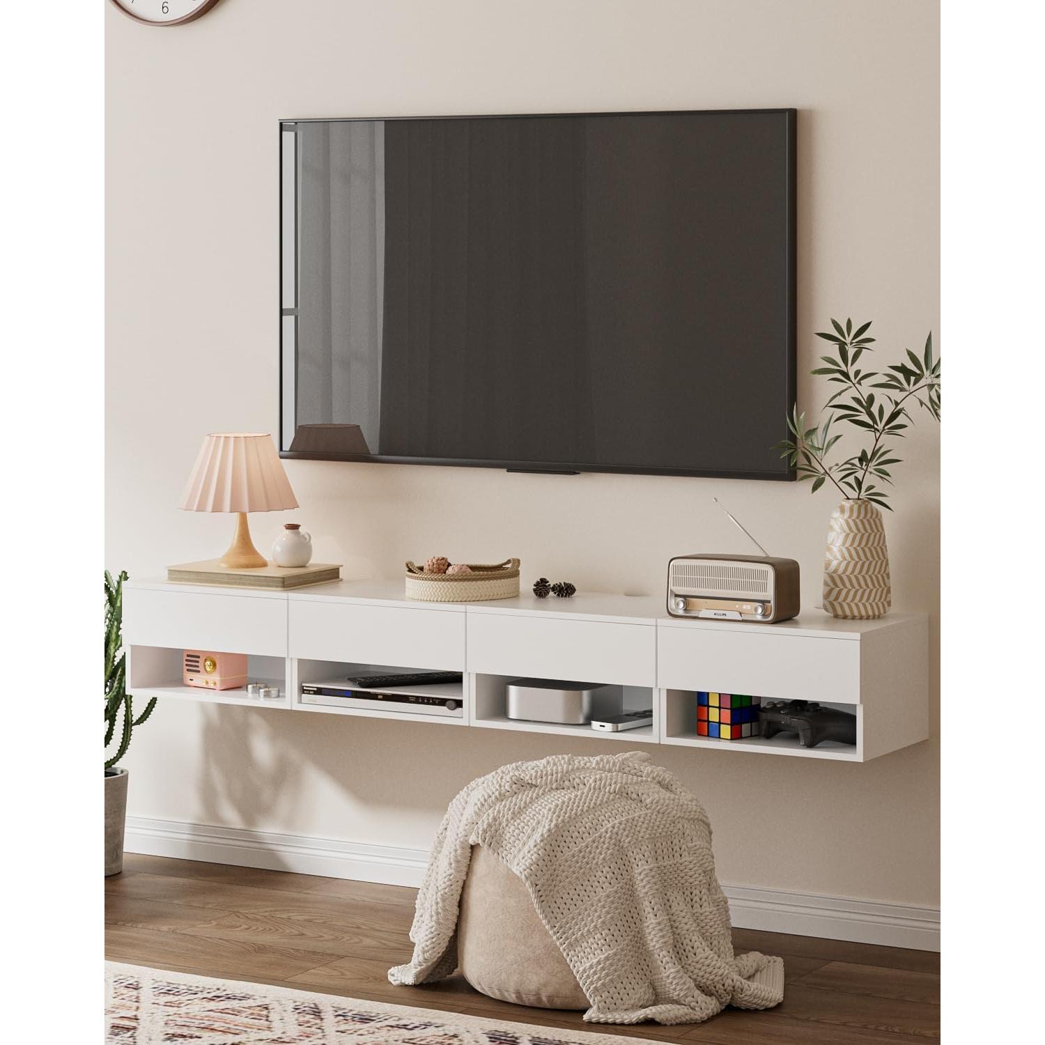 Mesita de Noche Flotante Aienvey Blanca con Cajón y Estante