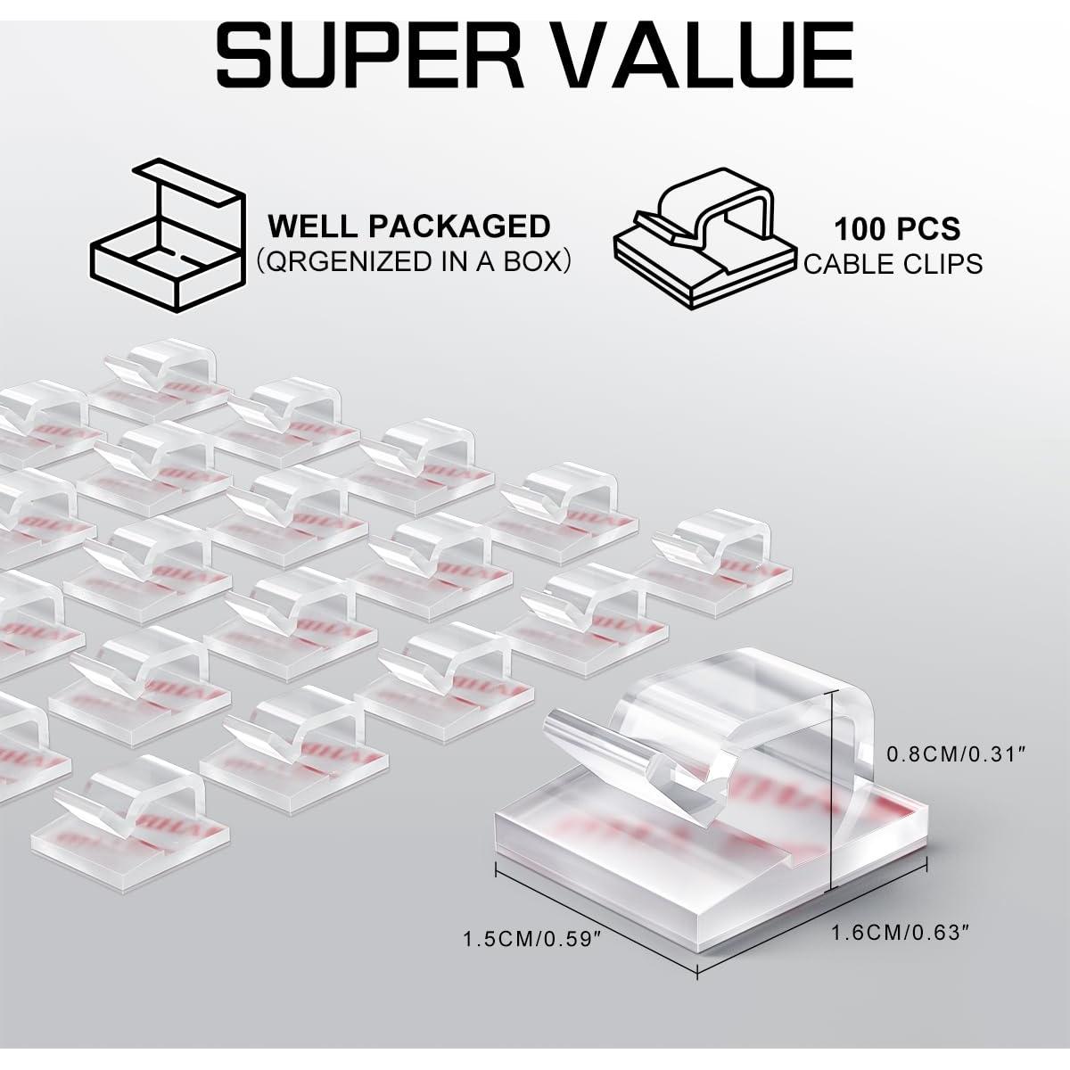 100 Clips de Cable Adhesivos KGROTE Transparentes Pequeños