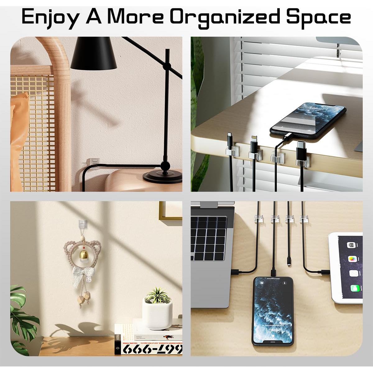 100 Clips de Cable Adhesivos KGROTE Transparentes Pequeños