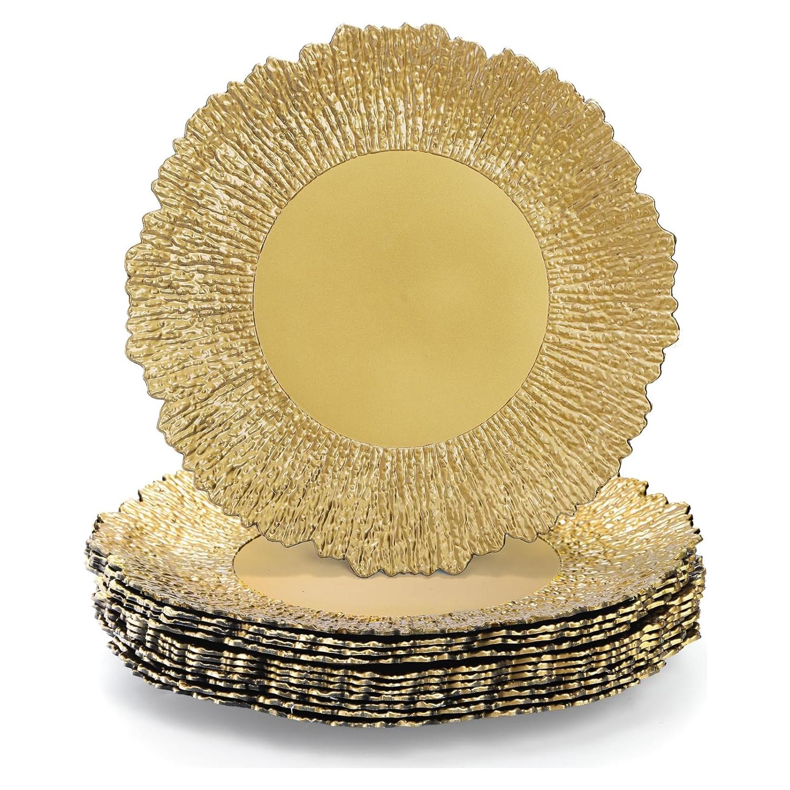 Set de 12 Platos Cargadores Dorados Coloch 33 cm Reutilizables